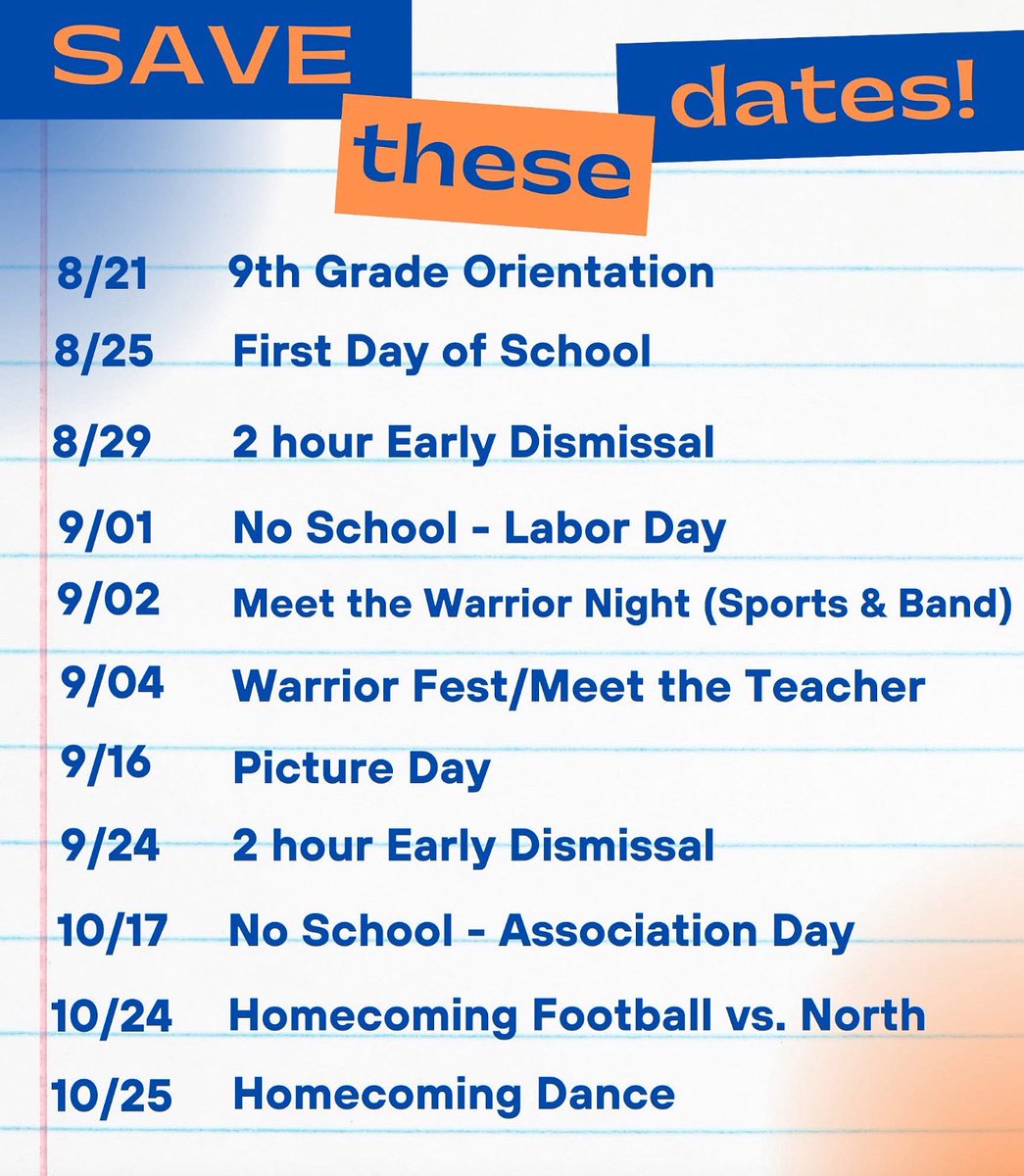 Save these dates Warriors!

As we begin the school year, we want to let you know about some important upcoming events at Boonsboro High. From school traditions to key academic dates, there’s a lot to look forward to.

Mark your calendars—let’s make it a great year together!