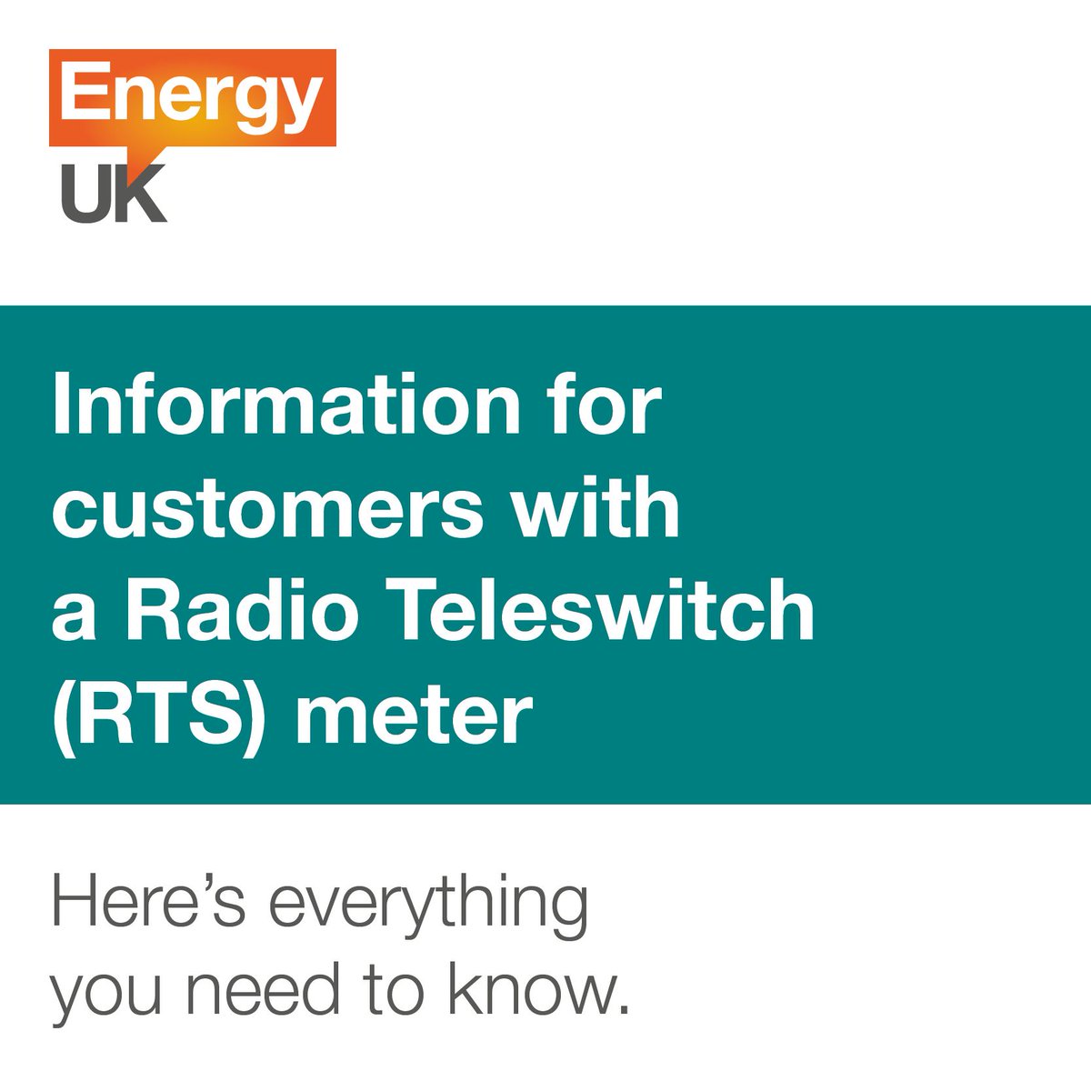 EnergyUKcomms's tweet photo. ⚠️ 180,000 customers across GB still need to have their Radio Teleswitch Service (RTS) meter replaced before the outdated system is switched off.  

☎️ If you have an RTS meter contact your supplier ASAP to book a free meter upgrade.  

🔗 Full info 👉 https://t.co/u0E574LRKU https://t.co/ofVr29PpXy