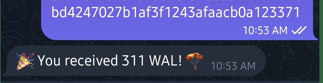 Tayo Samuel ☂️ (@viinotee) on Twitter photo 🔶 Check your Walrus $WAL Airdrop S2 Allocation.
✨CHECK HERE
▪︎ Click Start telegram.me/CaptainHopperB…
▪︎ Type: /Wal your SUI Address
▪︎ Check your allocation
Only Stakers are Eligible. 💸 Even if you stake 10-20 $WAL, you'll still get rewarded on <a href="/WalrusProtocol/">Walrus 🦭/acc</a>
Share 🔶 Check your Walrus $WAL Airdrop S2 Allocation.
✨CHECK HERE
▪︎ Click Start telegram.me/CaptainHopperB…
▪︎ Type: /Wal your SUI Address
▪︎ Check your allocation
Only Stakers are Eligible. 💸 Even if you stake 10-20 $WAL, you'll still get rewarded on <a href="/WalrusProtocol/">Walrus 🦭/acc</a>
Share
