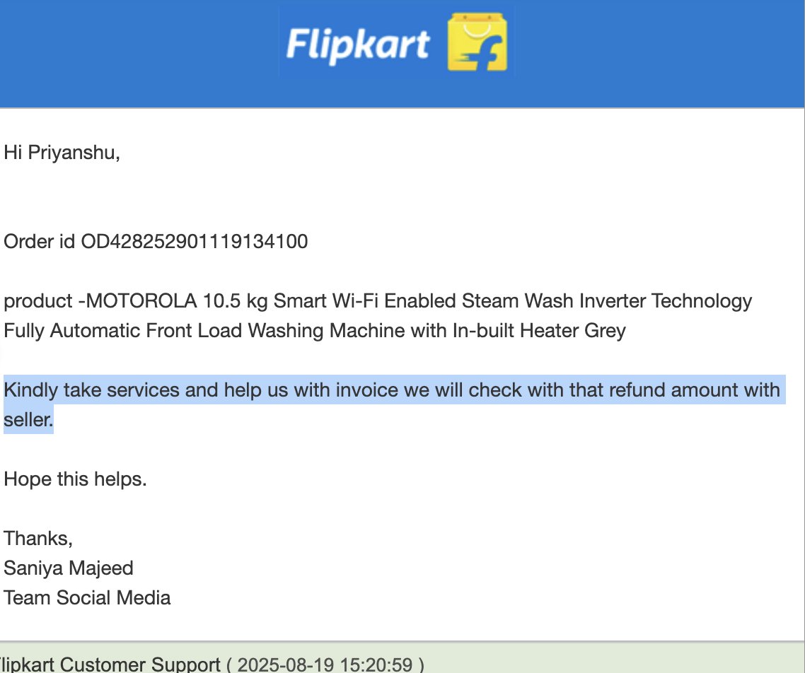 onlyPriyanshu's tweet photo. Why there is new twist in the story now? You are asking me to get machine fixed? Seriously???

Why is Jeeves not able to provide a refund? It was discussed already that if Jeeves can't fix the machine they have to provide the refund.

@flipkartsupport @Flipkart https://t.co/KalXb3FUxD
