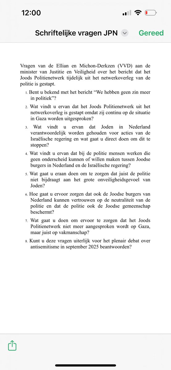Ulysse Ellian (@ulysseellian) on Twitter photo Juist van de politie mag verwacht worden dat Joden niet aangesproken worden op de acties van de Israëlische regering of daarvoor verantwoordelijk worden gehouden.
Samen met <a href="/ingridmichon/">Ingrid Michon</a> deze vragen gesteld aan de minister. Juist van de politie mag verwacht worden dat Joden niet aangesproken worden op de acties van de Israëlische regering of daarvoor verantwoordelijk worden gehouden.
Samen met <a href="/ingridmichon/">Ingrid Michon</a> deze vragen gesteld aan de minister.