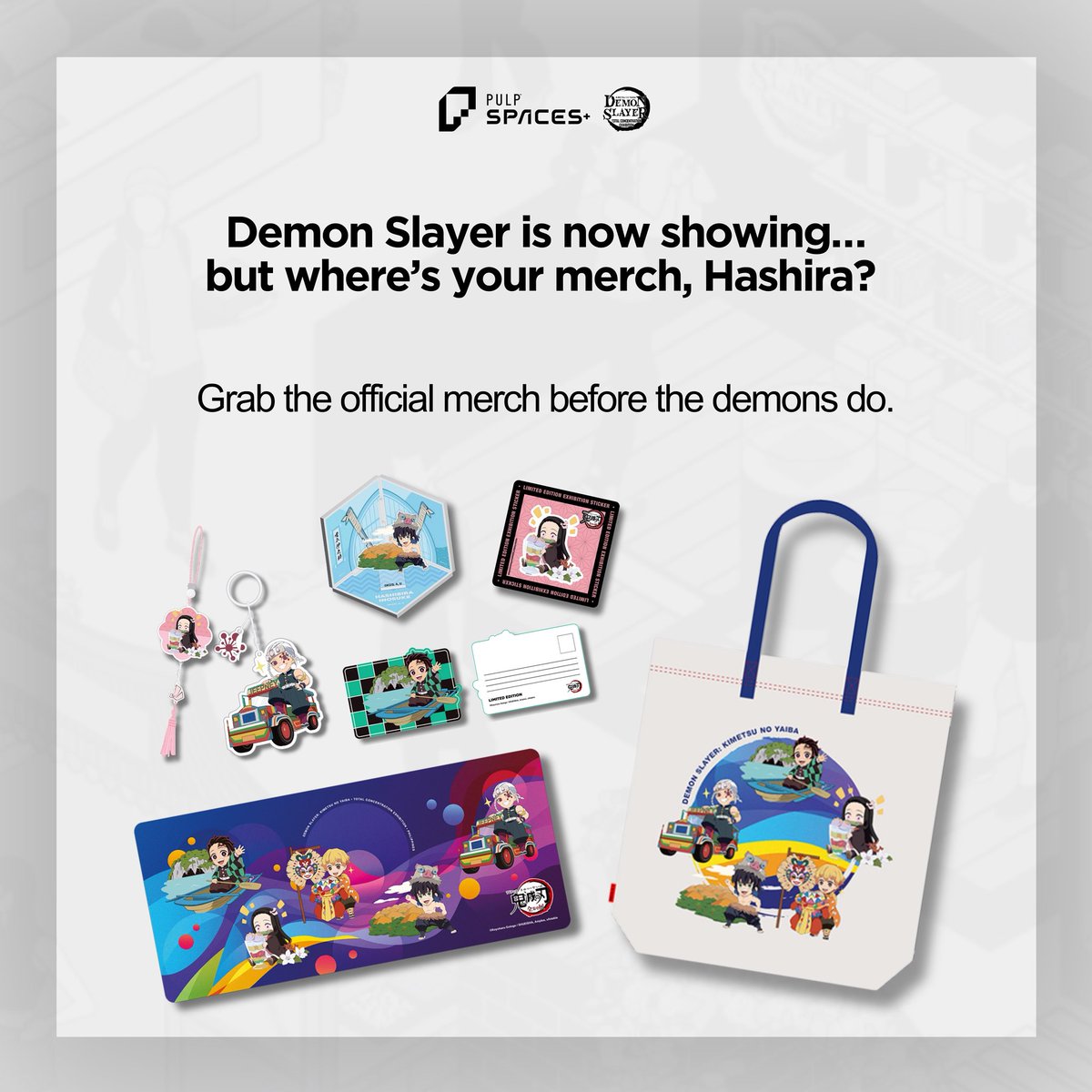 PULPSpaces's tweet image. Tanjiro and friends are taking over the big screen! ⚔🔥 Make sure to show your love for Demon Slayer by buying oﬃcial merchandise!

Let's slay the merch game together!💥
🛍Order here: linktr.ee/minimall.ph

#PULPSpaces #DemonSlayer