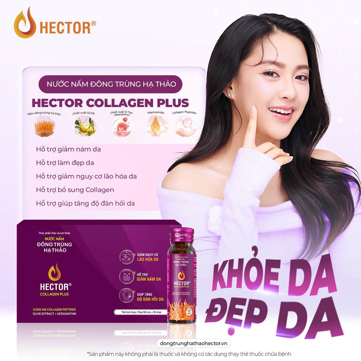 dththector's tweet photo. 🌸 Khỏe da đẹp da, tận hưởng từng khoảnh khắc 🌸

🌿 Được chiết xuất từ nấm đông trùng hạ thảo, kết hợp cùng Collagen Peptides, Niacinamide, Astaxanthin, Olive Extract, sản phẩm mang đến sự lựa chọn cho những ai quan tâm đến sức khỏe và vẻ đẹp làn da.

🌸 Hector Collagen Plus hỗ trợ:
- Làm đẹp da
- Tăng tăng độ đàn hồi da
- Giảm nguy cơ lão hóa da
- Giảm  nám da

✨ Mỗi chai nhỏ gọn, dễ mang theo, giúp bạn chăm sóc làn da mỗi ngày – khỏe đẹp tự nhiên, rạng rỡ từ bên trong. 

👉 Lựa chọn Hector Collagen Plus, lựa chọn bí quyết khỏe da – đẹp da mỗi ngày.

--------------------------
☎️ Hotline: 0888 91 98 99
🌏 Website: https://t.co/Fthp23yt2G

*Sản phẩm này không phải là thuốc và không có tác dụng thay thế thuốc chữa bệnh.

#Hector
#Dongtrunghathao
#DongtrunghathaoHector
#HectorCollagenPlus
#Collagen
#GiảmNámDa
#LàmĐẹpDa 
#ChămSócDaMỗiNgày