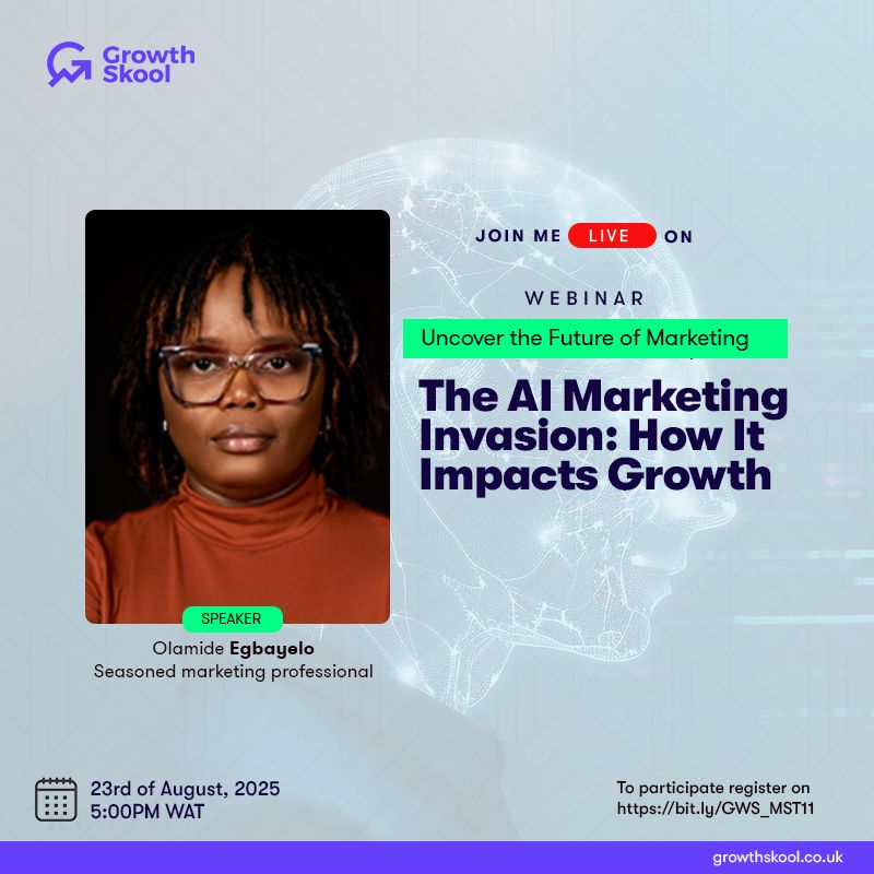 GrowthSkool's tweet photo. If you’re a social media or content marketer and don’t know how to leverage AI… you need to be here, listening to Olamide Egbayelo as she shares how to make AI work for you.

Register: https://t.co/JjFC49pXzS

#GrowthSkool #AIMarketing #ContentMarketing #SocialMediaMarketing https://t.co/WQ1SKrjpY4