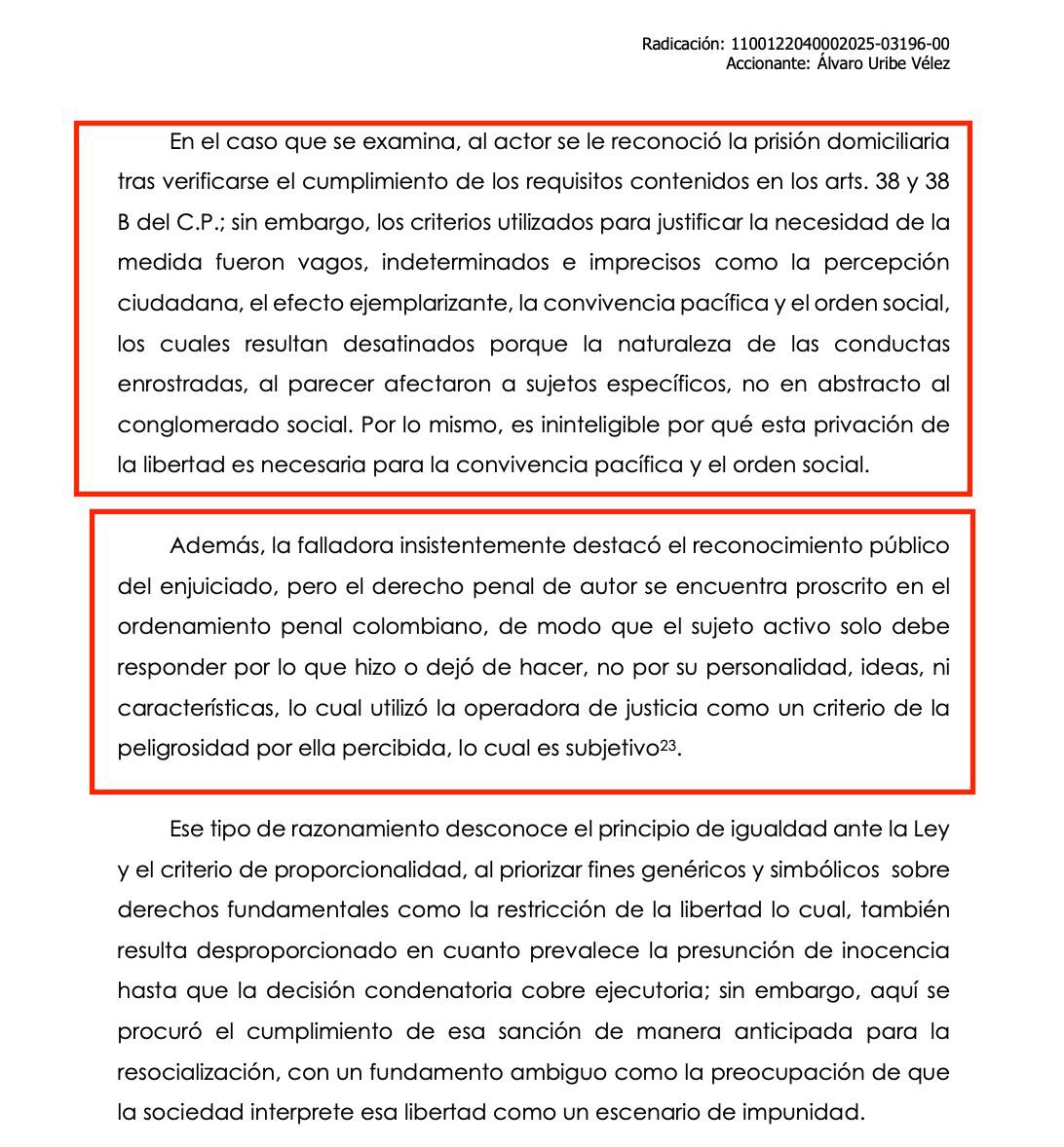 María Fernanda Cabal (@mariafdacabal) on Twitter photo Leída en su totalidad la sentencia de tutela del presidente <a href="/AlvaroUribeVel/">Álvaro Uribe Vélez</a>, el Tribunal Superior de Bogotá deja en evidencia los graves errores de la Juez 44 Penal.
Le reprocha usar argumentos vagos, subjetivos y sin sustento, recordándole que el derecho penal de autor está Leída en su totalidad la sentencia de tutela del presidente <a href="/AlvaroUribeVel/">Álvaro Uribe Vélez</a>, el Tribunal Superior de Bogotá deja en evidencia los graves errores de la Juez 44 Penal.
Le reprocha usar argumentos vagos, subjetivos y sin sustento, recordándole que el derecho penal de autor está