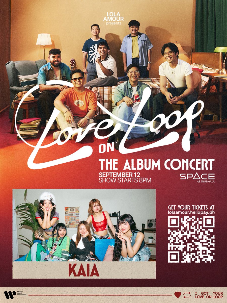 [KAIA Events]

What if we told you that… we'll be joining <a href="/lolaamourmusic/">Lola Amour</a> for their ‘Love on Loop’ Album Concert this September 12, 8PM at the SPACE at One Ayala! ✨💜

Get your tickets now👇🏻
🎟️ lolaamour.helixpay.ph 

See you there and stream ‘Love on Loop’ 🔁 🧡

KAIA AT