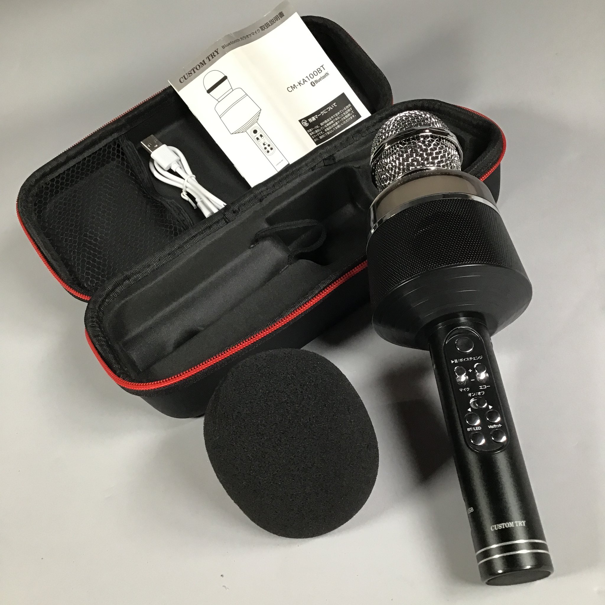 CUSTOM TRY カラオケマイク CM-KA100BT/BK CUSTOM TRY CM-KA100BT カラオケマイク ワイヤレス ポータブル