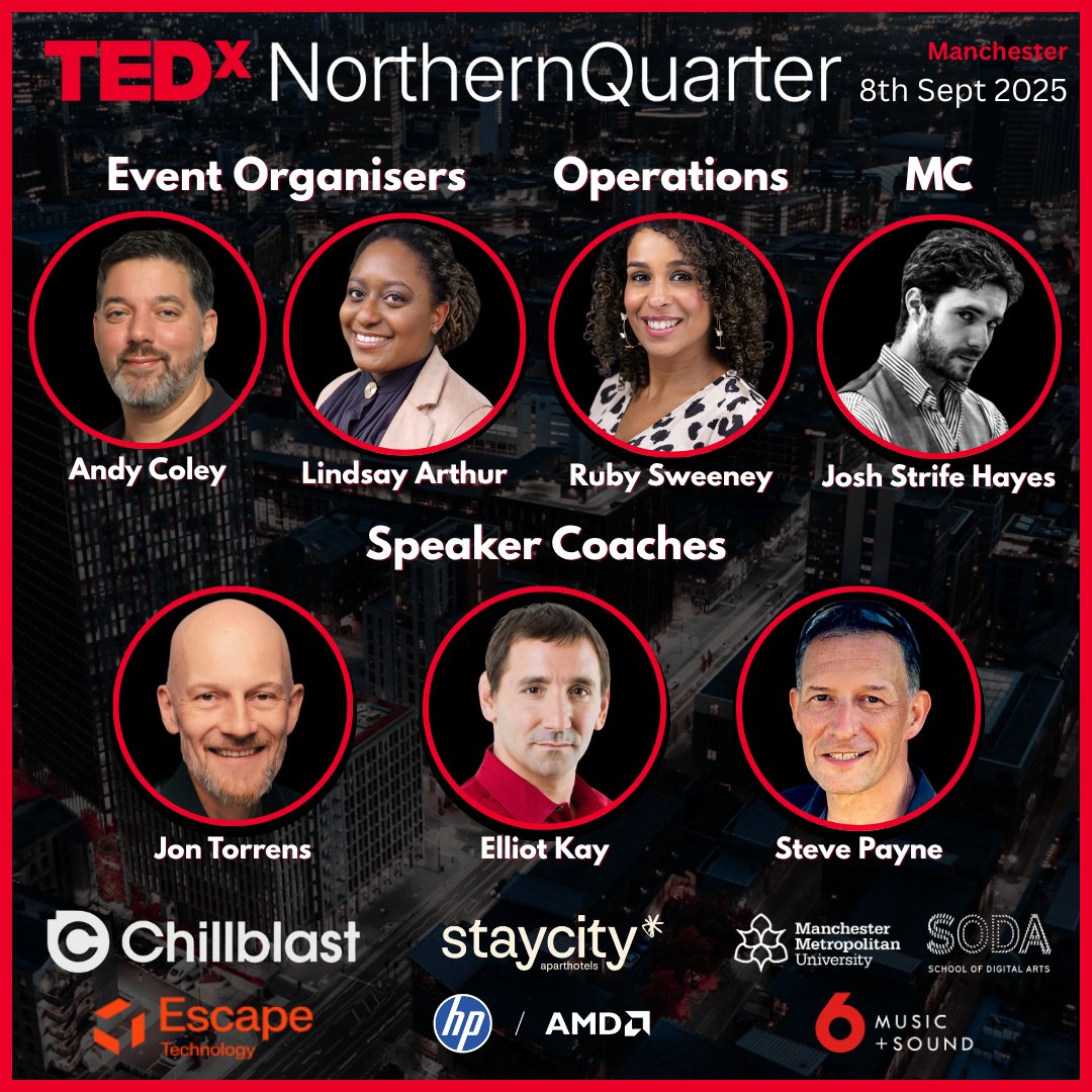 SimranWhitham's tweet image. One of my proudest achievements of 2025 is the line-up for the inaugural TEDxNorthernQuarter this September.

A year ago, me and @andycoleynlp dreamed of hosting a licensed TED conference for the creative industry.

And that dream is now here in less than 3 weeks! ❤️
