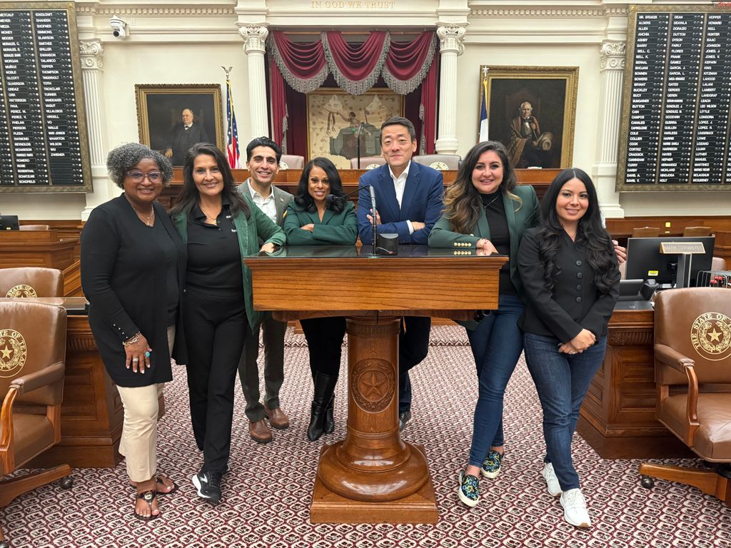 vhhancock's tweet photo. Now refusing the bullshit permission slips together.  From left to right, Texas State Representatives Rhetta A. Bowers, Penny Morales Shaw, Salman Bhojani, Nicole Collier, Gene Wu, Mihaela E. Plesa, and Cassandra Garcia Hernandez. #txlege #nicolecollier https://t.co/DQjqSeBtI7