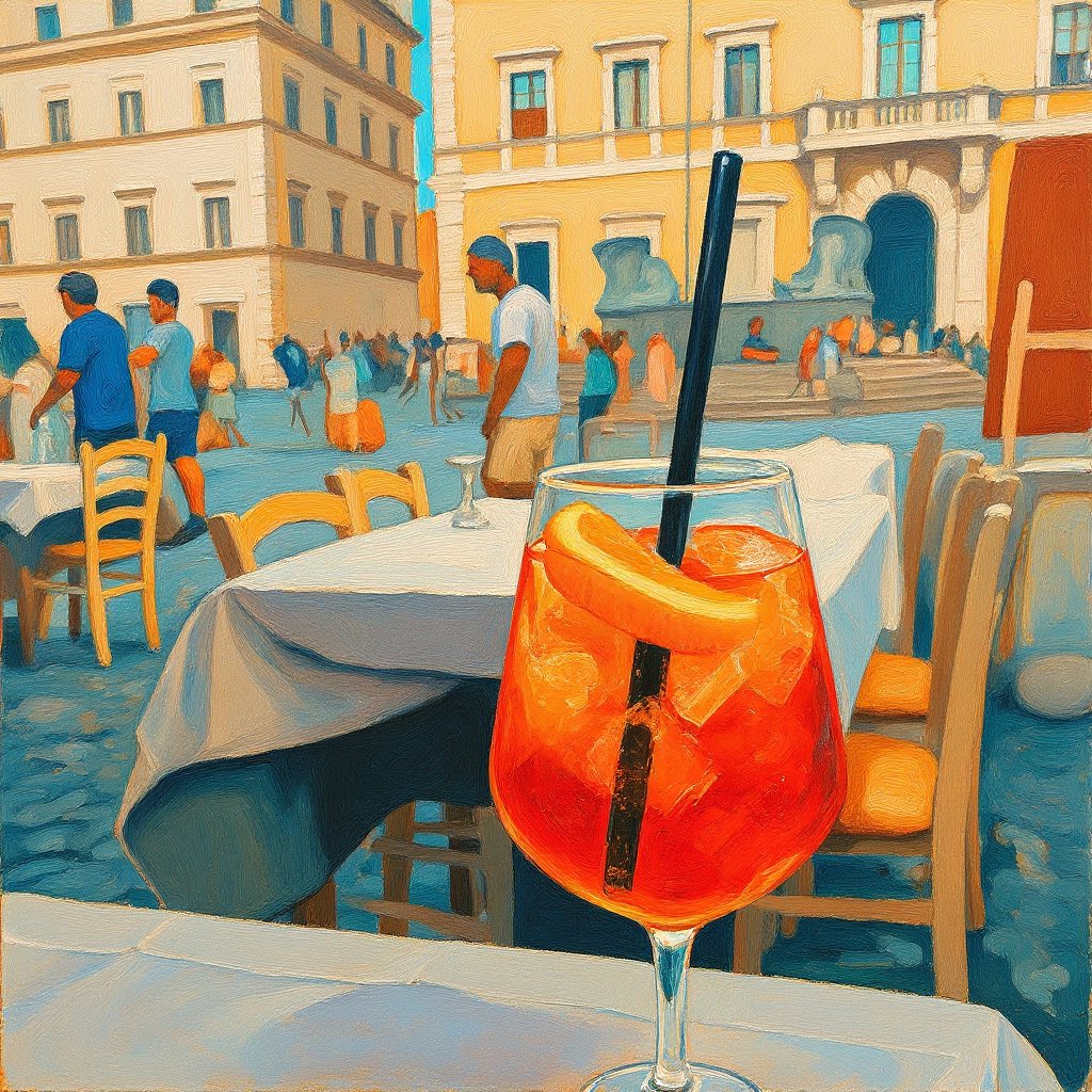 Having so much fun turning my favourite travel memories into art. Here’s another for you to enjoy. Aperol Spritz, I think you can relate. It was the hottest day on record in Rome 48.18°C  18/07/2023. #rome #travelphotography #travel