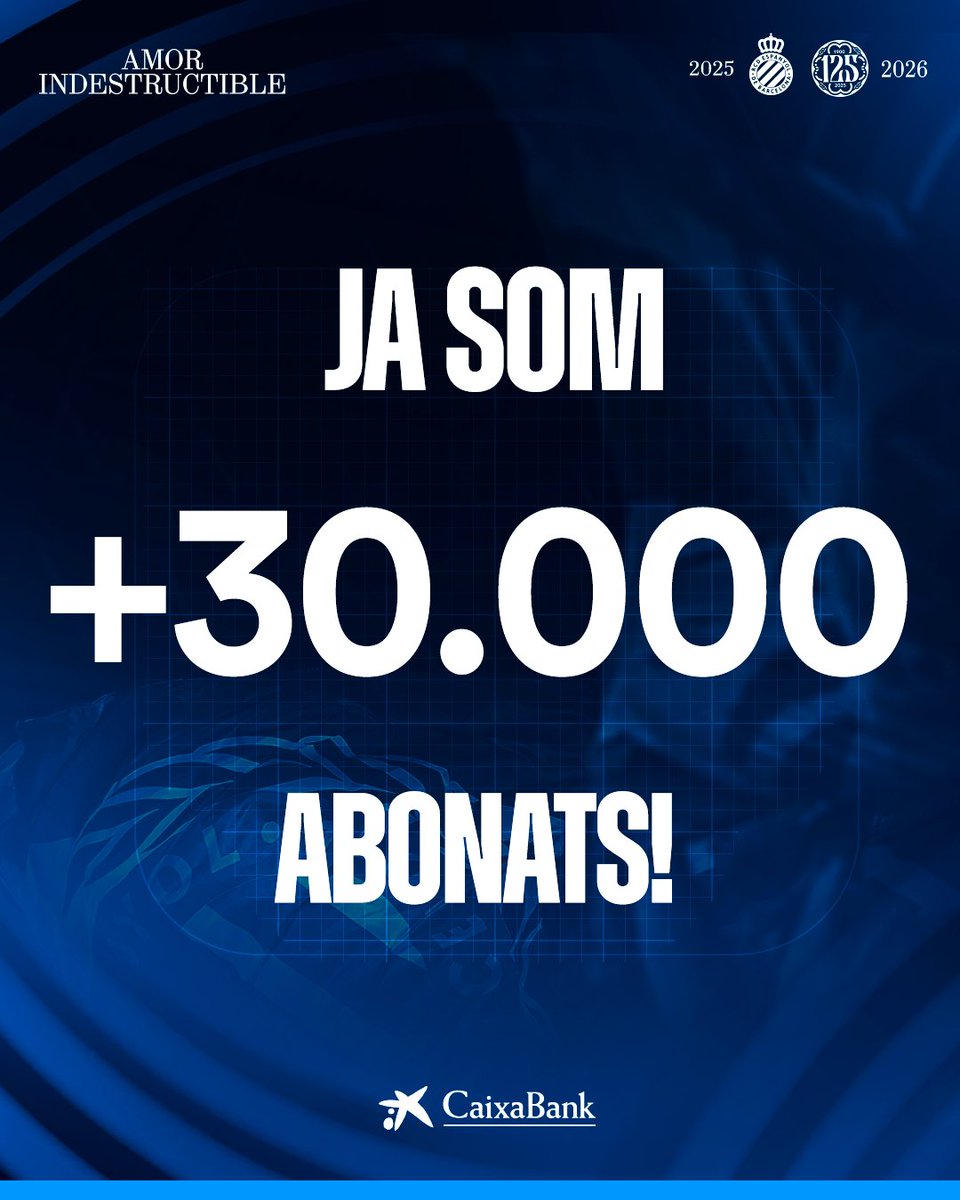 Ja som més de 𝟑𝟎.𝟎𝟎𝟎 𝐚𝐛𝐨𝐧𝐚𝐭𝐬! 🤍💙
Gràcies, pericos. Sou immensos! 🫶
❤️‍🔥 Un amor indestructible. 
#RCDE