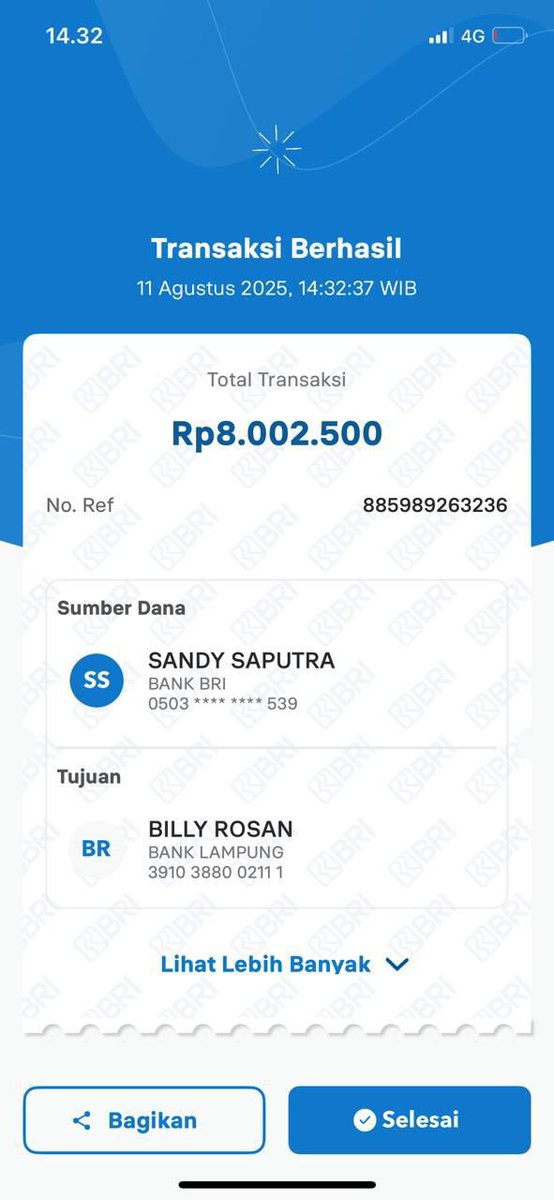 senderdotco's tweet photo. Inilah bukti dugaan jual beli alat medis seharga Rp 8.000.000 yang dilakukan dokter di RS Abdoel Moeloek dengan orang tua pasien. Foto tangkapan layar bukti transfer dari ortu pasien ke rekening Bank Lampung milik dokter bernama Billy Rosan https://t.co/reySctue1h