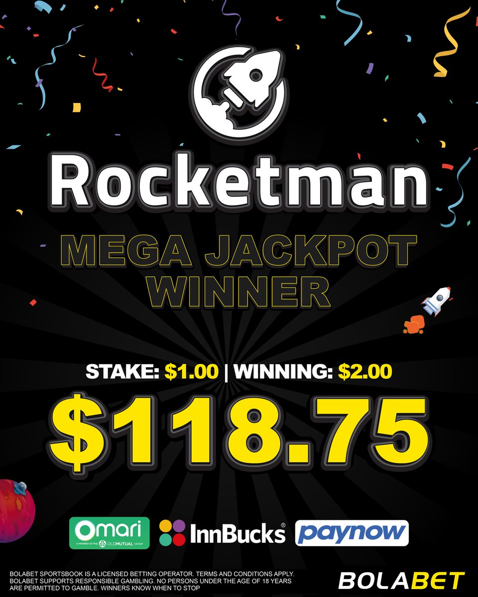 🎊✨ 𝐉𝐀𝐂𝐊𝐏𝐎𝐓 𝐖𝐈𝐍𝐍𝐄𝐑 𝐀𝐋𝐄𝐑𝐓! ✨🎊
Huge applause to our fortunate customer who just hit it HUGE on Rocketman🚀 taking home an incredible $𝟏𝟏𝟖.𝟕𝟓. #Bolabethuchi