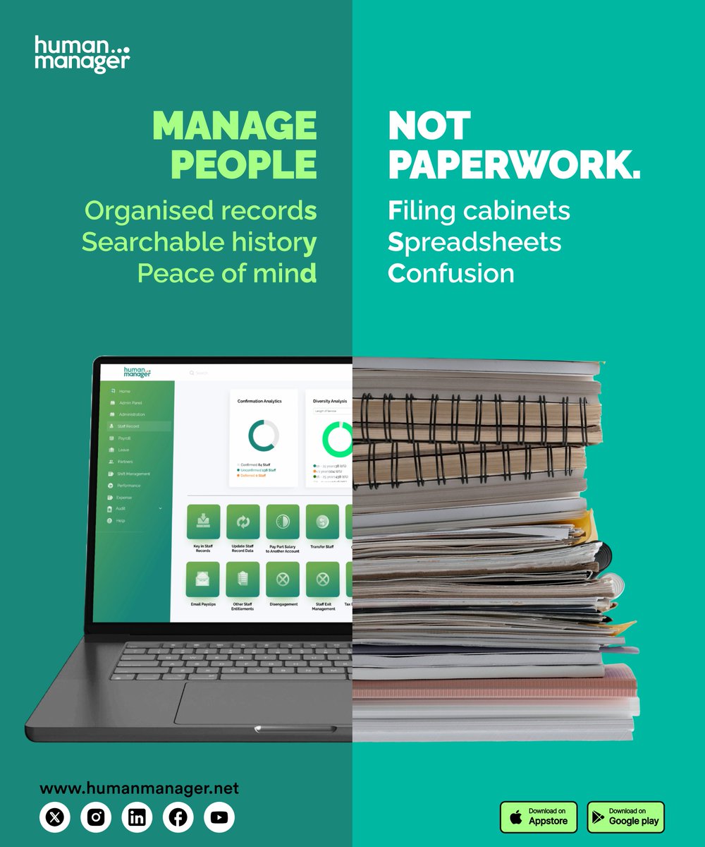 HumanManagerNig's tweet image. Work Smarter. Scale Faster.

With HumanManager, everything lives in one place — organised, accessible, and built to keep your team moving faster.

Because growth needs clarity, not clutter.
Upgrade today at humanmanager.net

#digitalworkplace #BusinessGrowth #humanmanager