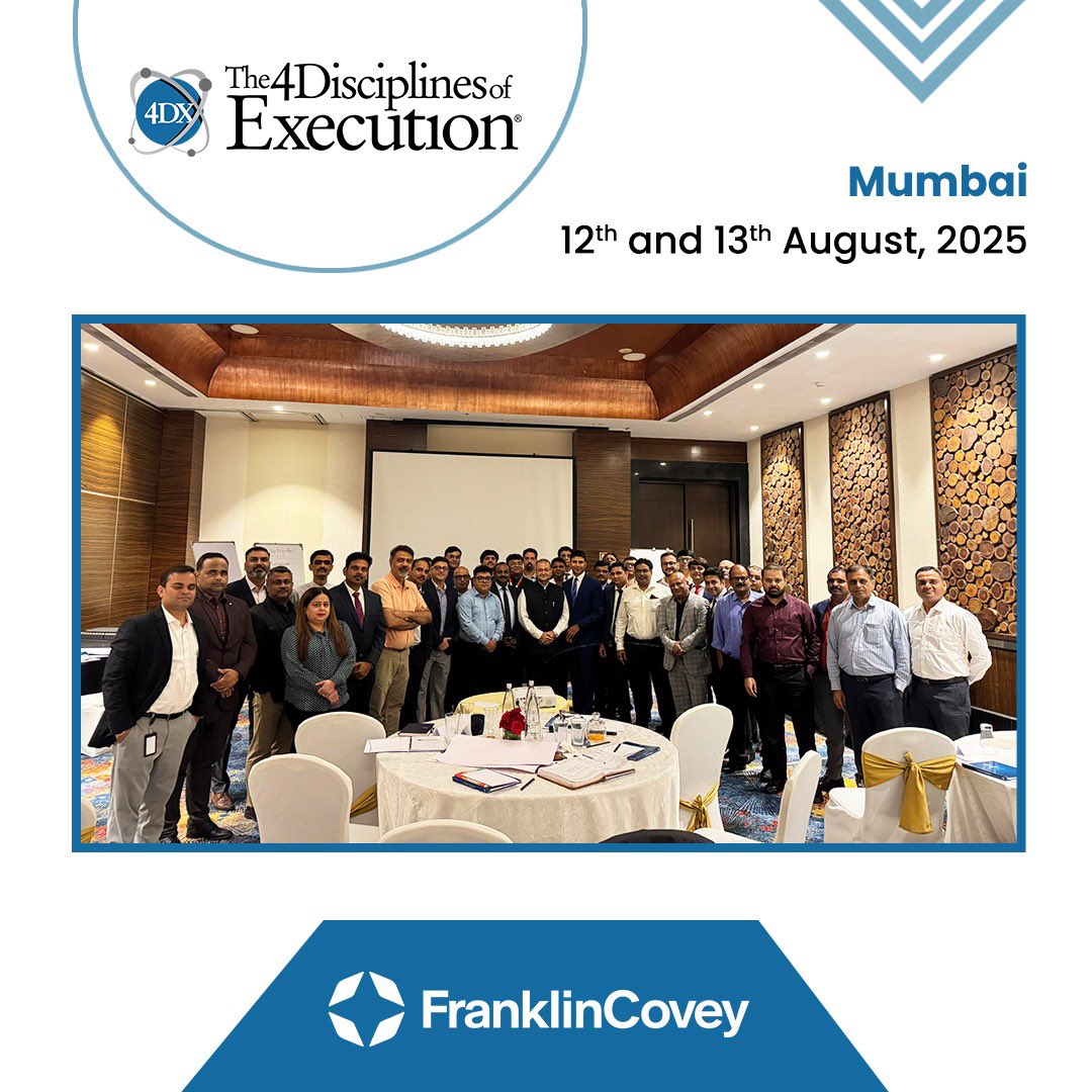 FranklinCovey India recently delivered its globally acclaimed 4 Disciplines of Execution (4DX) workshop in Mumbai on 12th &amp; 13th August, 2025. The program empowered teams to focus on their most important goals and drive measurable results with excellence.