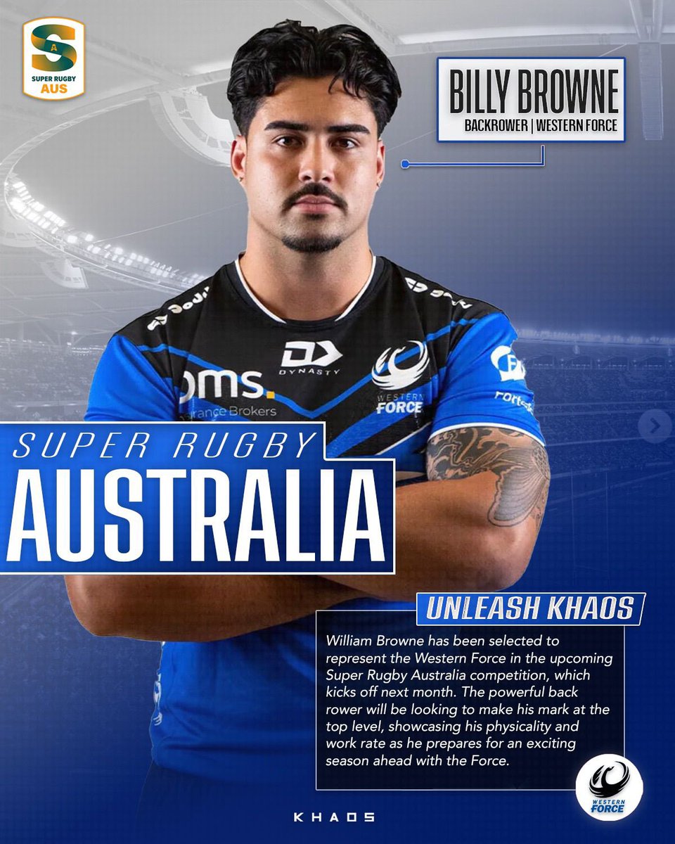 KHAOS_Sport's tweet photo. Home grown talent on the 🆙 

Billy Browne has been named in the Western Force Super Rugby AU squad after coming through the Force Academy.

@billybrowne___ @westernforce 

#BillyBrowne #SuperRugbyAus #SeaofBlue #WesternForce https://t.co/Pn1DOjTnZL