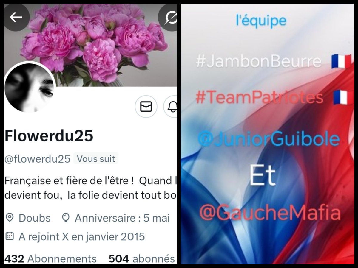 🇨🇵 Dédé 🇫🇷♿ (@juniorguibole) on Twitter photo INFO🚨Merci de partager !🚨
Mes amis abonnés😉
Ainsi que l'équipe #JambonBeurre #TeamPatriotes 🇨🇵
Notre amie <a href="/flowerdu25/">Flowerdu25</a> 👍
Aurait besoin d'un petit coup de pouce pour grossir sa TL!🥳
Et ainsi lui donner plus de visibilité!
Merci de vous abonner à elle !🙏
Et n'oubliez pas!😉 INFO🚨Merci de partager !🚨
Mes amis abonnés😉
Ainsi que l'équipe #JambonBeurre #TeamPatriotes 🇨🇵
Notre amie <a href="/flowerdu25/">Flowerdu25</a> 👍
Aurait besoin d'un petit coup de pouce pour grossir sa TL!🥳
Et ainsi lui donner plus de visibilité!
Merci de vous abonner à elle !🙏
Et n'oubliez pas!😉