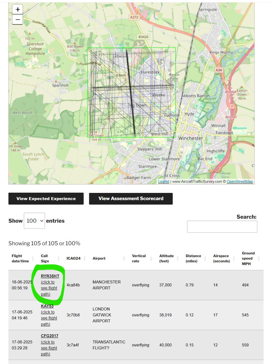 📢Great new feature added.

All Aircraft Noise Assessments, old &amp; new, include a link that shows the end-to-end flight path for all flights overflying a UK postcode.   Click on the "Call-Sign" and up will pop the flight path visualisation.

Link in the image description below.