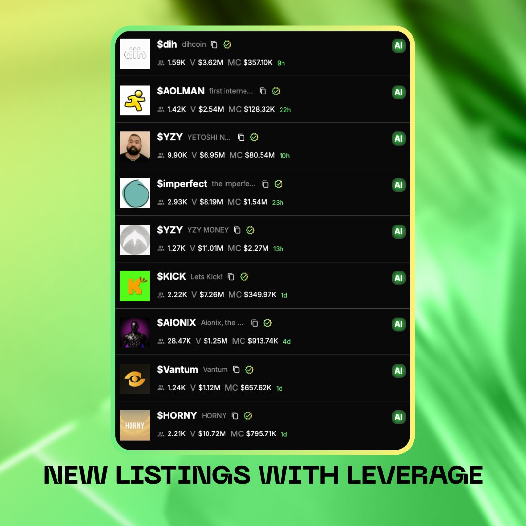 maxbidbro's tweet photo. Fresh low/mid caps listings -> find your entry & size up your conviction on https://t.co/DNNQ2ZDczh.
$DIH #AOLMAN $YZY #IMPERFECT $YZY $KICK #AIONIX #VANTUM $HORNY https://t.co/UGVRP2Pm0z