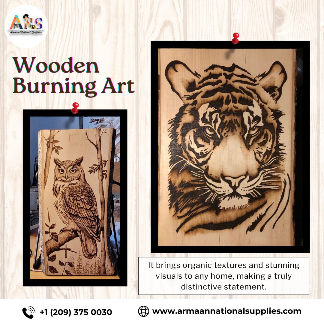 armaannationals's tweet image. Wood burning art brings organic textures and stunning visuals to any home, making a truly distinctive statement. 🔥  

Contact us at:- +1 (209) 375 0030
Visit us at: armaannationalsupplies.com

#armaannationalsupplies #WoodBurningDecor #PyrographyArt #UniqueHomeDecor #WoodenArt