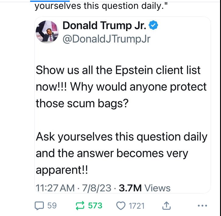 GiuliaTastes's tweet photo. Hey @DonaldJTrumpJr I was scrolling through your posts, but this one does not seem to be there anymore…? #Epstein #ReleaseTheTrumpEpsteinFiles https://t.co/yWYPSsP1oV