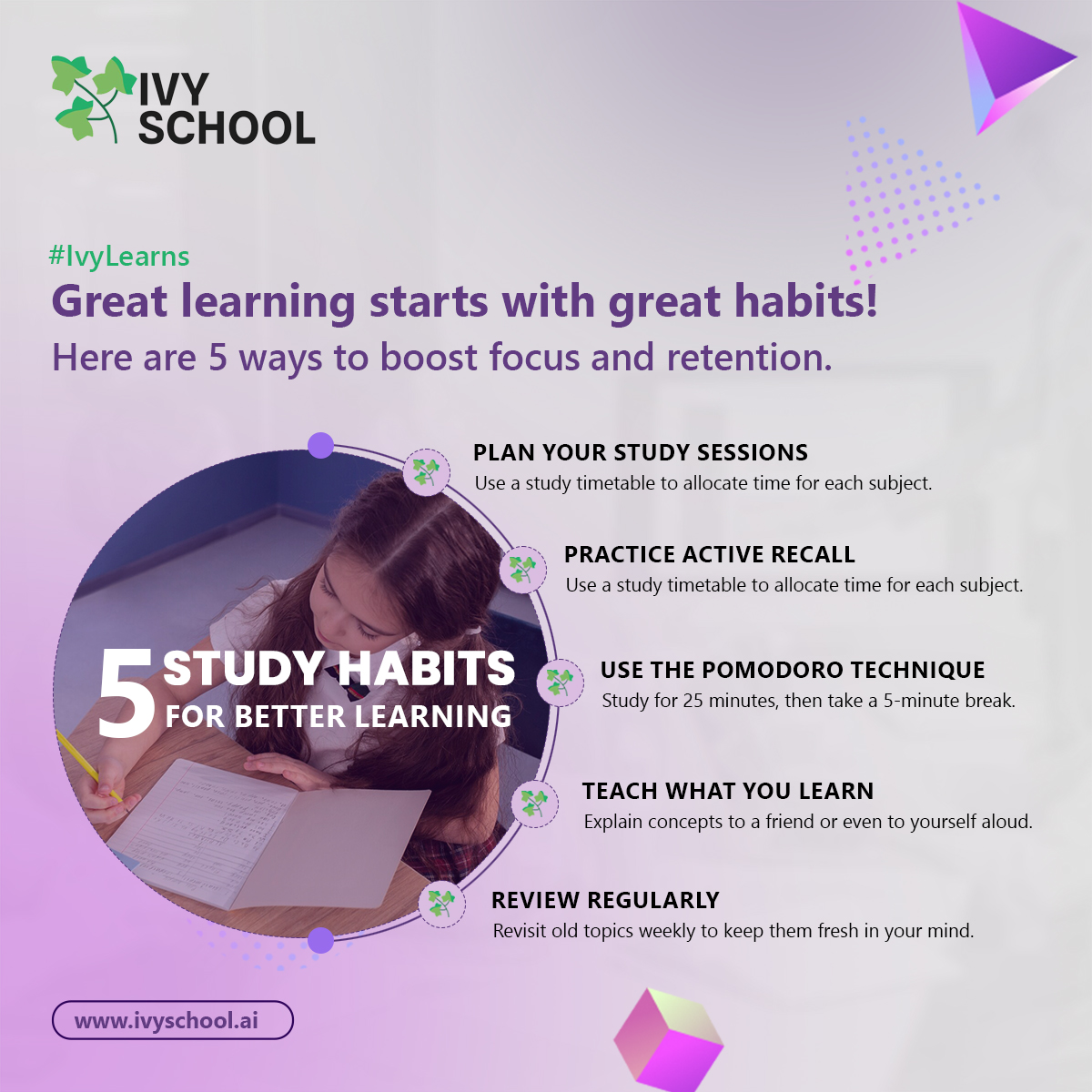 ivyschool_ai's tweet image. Great learning begins with great habits!
At Ivy School, we help students unlock focus, boost retention, and build a love for learning.

#IvyLearns #IvySchool #StudyHabits #FocusAndLearn #BetterLearning #StudentSuccess #GrowthMindset #LearningJourney