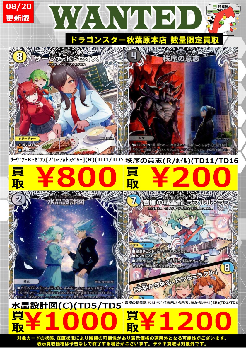 デュエマ 高価買取情報！】 キャラプレミアムトレジャー 買取表になり