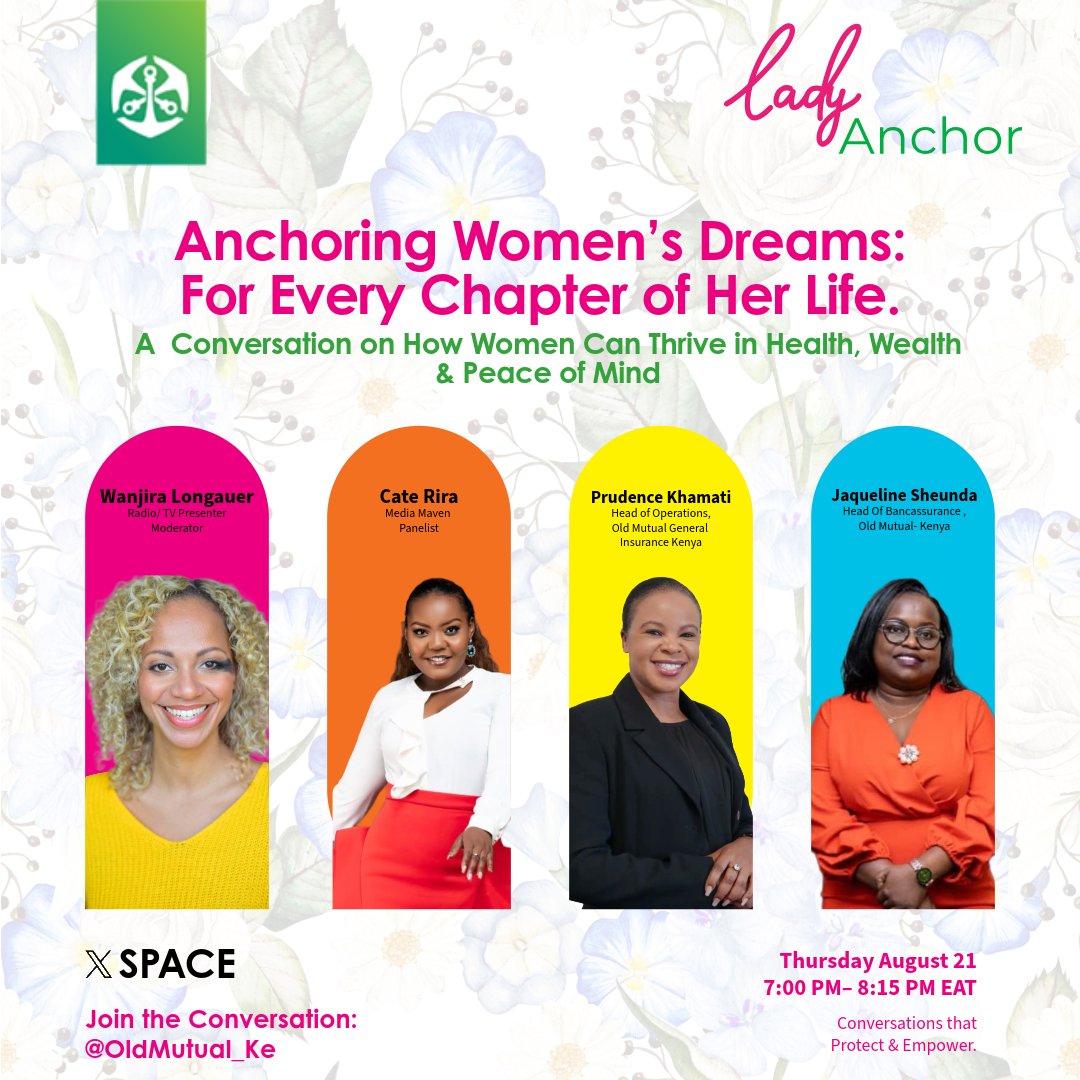 OldMutual_Ke's tweet photo. Whether you’re chasing dreams, juggling it all, or building your empire – this is your conversation. We'll explore "Anchoring Women's Dreams: For Every Chapter of Her Life."

Meet our incredible panel:  4 Phenomenal Women! 1 Conversation!
@WanjiraL our Moderator for the day.
@theCateRira the Media Maven who will be one of the speakers.
And our very own, Prudence Khamati - Head of Operations, OMGIK and Jaqueline Sheunda - Head of  Bancassurance - Kenya

#LadyAnchor #LiveAssured #OldMutualKE