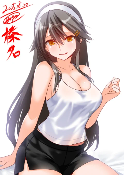榛名と聞いて居ても立っても居られず…部屋に突撃したらラフな格好の榛名が!!的な!ね! やはり榛名は可愛い…^^ #艦これ版深夜の真剣お絵描き60分一本勝負 #艦これ版真剣お絵描き60分一本勝負_20250820