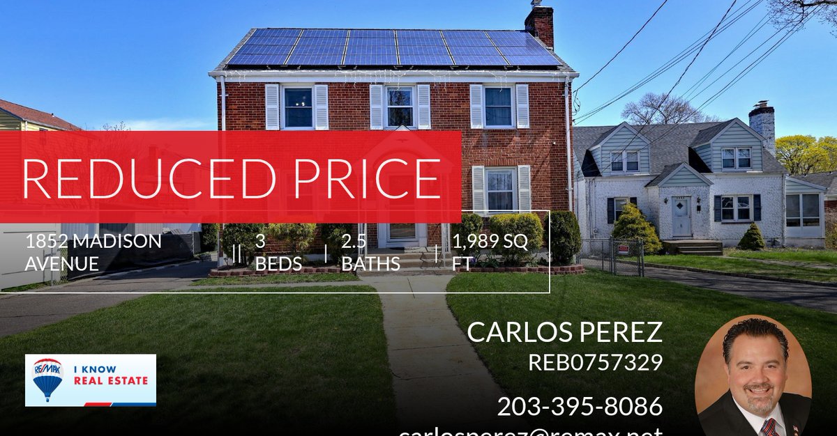 CPerezRealtor's tweet photo. 📍 Reduced Price 📍 This recently reduced home at 1852 Madison Avenue in Bridgeport won't last long, so, don't wait to set up a showing! Reach out here or at 203-395-8086 for more information!

#PerezandPartners #remax #rema... https://t.co/qRRU1zGb09 https://t.co/xpBuqURt8u