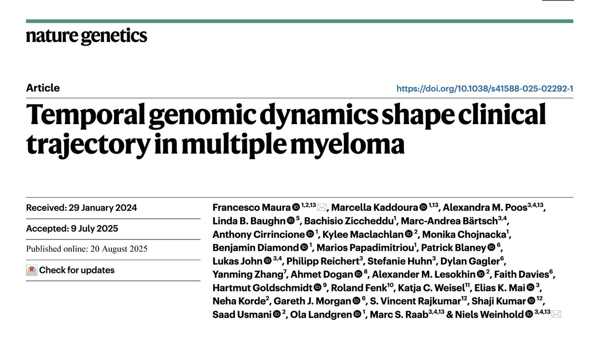 Francesco Maura (@francescomaura4) on Twitter photo Excited to share our new paper, out today on <a href="/NatureGenet/">Nature Genetics</a> where we use 421 #WGS to reconstruct the evolutionary history of multiple myeloma #mmsm (🔥🔥). Great collaboration with <a href="/HDMyeloma/">Heidelberg Myeloma</a> <a href="/SylvesterCancer/">Sylvester Comprehensive Cancer Center</a> <a href="/MayoClinic/">Mayo Clinic</a> <a href="/MSKCancerCenter/">Memorial Sloan Kettering Cancer Center</a> <a href="/MSK_DeptOfMed/">MSK Department of Medicine</a> . Excited to share our new paper, out today on <a href="/NatureGenet/">Nature Genetics</a> where we use 421 #WGS to reconstruct the evolutionary history of multiple myeloma #mmsm (🔥🔥). Great collaboration with <a href="/HDMyeloma/">Heidelberg Myeloma</a> <a href="/SylvesterCancer/">Sylvester Comprehensive Cancer Center</a> <a href="/MayoClinic/">Mayo Clinic</a> <a href="/MSKCancerCenter/">Memorial Sloan Kettering Cancer Center</a> <a href="/MSK_DeptOfMed/">MSK Department of Medicine</a> .