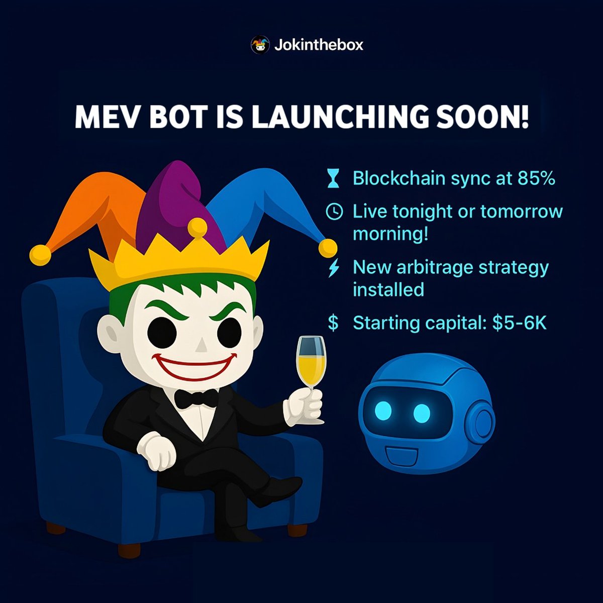 Great Day JOKers Community, 🃏The MEV bot is about to launch! 🤖

1/3 🧵 Blockchain synchronization is 85% complete, which means the bot will be live between tonight and tomorrow morning—as soon as the sync is done. ⚡