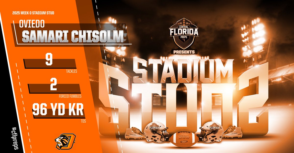 Central Florida Preps (@cenflapreps) on Twitter photo METRO REGION (Orange, Osceola, and Seminole Counties) WEEK ZERO DEFENSIVE STADIUM STUD
Samari Chisolm ( <a href="/Mari4surehands/">Samari Chisolm</a> )
<a href="/OviedoFBRecruit/">Oviedo Football Recruits</a> <a href="/OHSABC32765/">Oviedo High School Athletic Booster Club</a> <a href="/Oviedo_Football/">Oviedo Football</a> <a href="/OviedoAthletics/">Oviedo Lions Athletics</a> <a href="/CoachOdierno/">Greg Odierno</a> <a href="/OS_ChrisHays/">Chris Hays</a> <a href="/osvarsity/">Sentinel Varsity</a> <a href="/TheRundown102/">The Rundown</a> <a href="/HSFBamerica/">High School Football America</a> <a href="/MISTER_F00TBALL/">MISTER FOOTBALL 🏈</a> METRO REGION (Orange, Osceola, and Seminole Counties) WEEK ZERO DEFENSIVE STADIUM STUD
Samari Chisolm ( <a href="/Mari4surehands/">Samari Chisolm</a> )
<a href="/OviedoFBRecruit/">Oviedo Football Recruits</a> <a href="/OHSABC32765/">Oviedo High School Athletic Booster Club</a> <a href="/Oviedo_Football/">Oviedo Football</a> <a href="/OviedoAthletics/">Oviedo Lions Athletics</a> <a href="/CoachOdierno/">Greg Odierno</a> <a href="/OS_ChrisHays/">Chris Hays</a> <a href="/osvarsity/">Sentinel Varsity</a> <a href="/TheRundown102/">The Rundown</a> <a href="/HSFBamerica/">High School Football America</a> <a href="/MISTER_F00TBALL/">MISTER FOOTBALL 🏈</a>