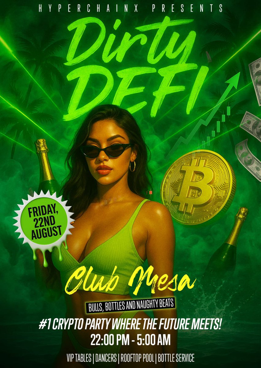 🚨 Bali Degens! 🚨
At Asia Coinfest? Then you can’t miss the #1 Crypto Afterparty 👉 Dirty DeFi 🎉

📅 Fri, Aug 22 | 🕙 22:00–05:00
📍 The Mesa, Canggu, Bali 🇮🇩

🔥 3 floors of madness: DJs, champagne showers, rooftop pool &amp; nonstop Web3 vibes.
🎟 Free drink with every ticket.
💎