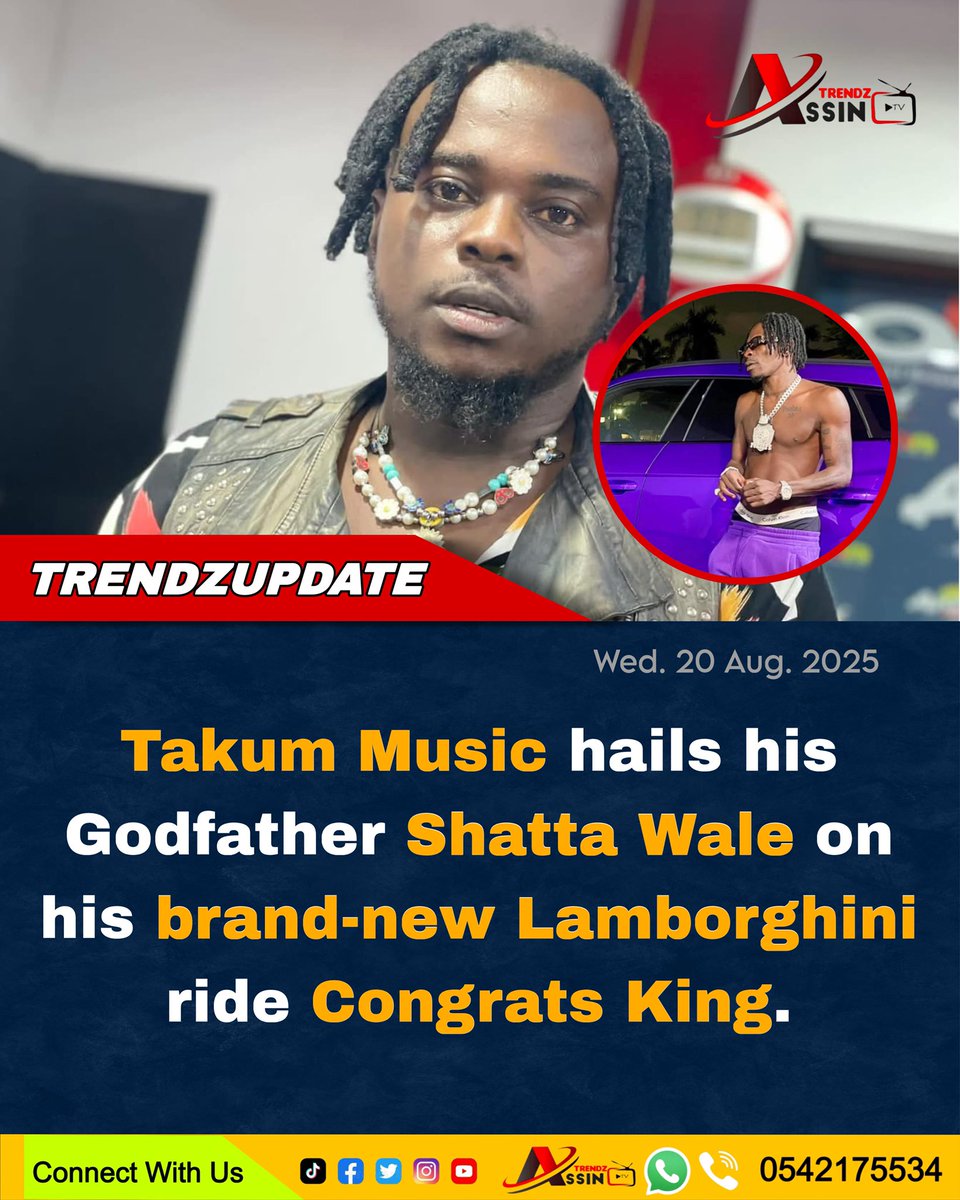 AssintrendzTv's tweet photo. Takum Music praises his godfather Shatta wale for his new Lamborghini. 

#shattawale #trendingnow #Lamborghini #assintrendztv #trendzupdate #ghanamusic https://t.co/L4BIV0qhBQ