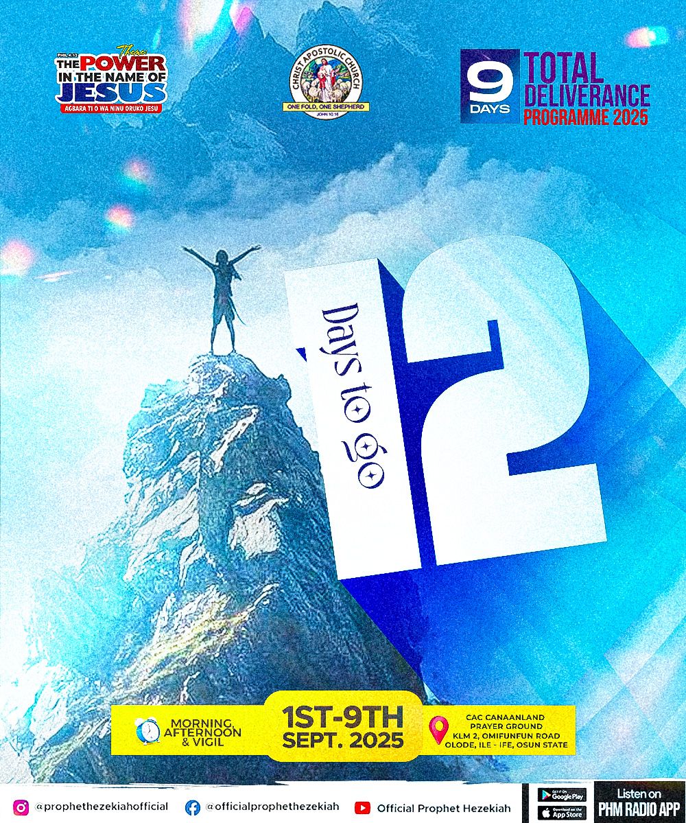 prophethezekiah's tweet photo. 🙌 12 days to go!
The countdown to freedom is ticking.
Will you be in the room?
Deliverance. Healing. Breakthrough. Restoration.
“The Power in the Name of JESUS” (Phil. 4:13)🔥
👉 Come ready to encounter God.
#ProphetHezekiah #PowerInTheName #TotalDeliverance2025 https://t.co/rJqtKVbzuw