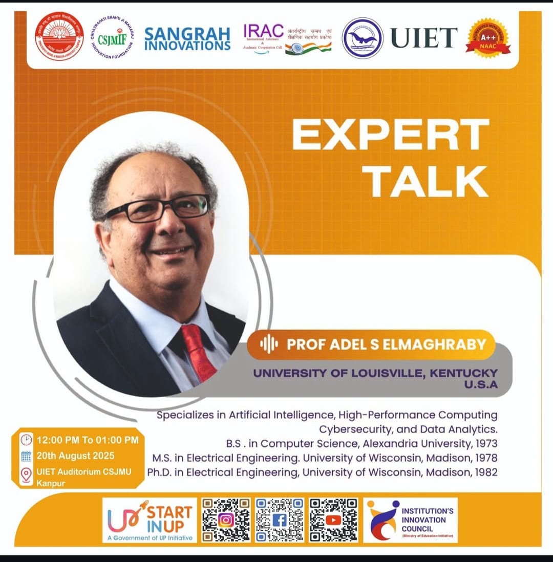 sbmkanpur's tweet photo. The School of Business Management, CSJMU is honoured to welcome Prof. Adel S. Elmaghraby from the University of Louisville, Kentucky, USA — a distinguished expert in AI, High-Performance Computing, Data Analytics, and more for an engaging session of knowledge and innovation.
#SBM https://t.co/T4rUr741yN