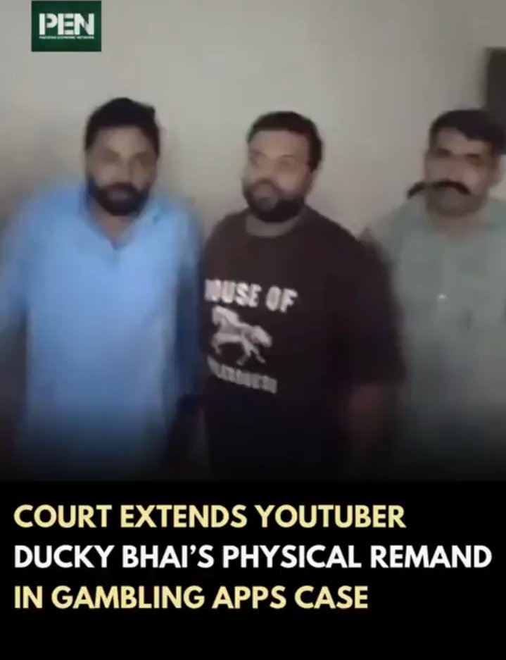 SheikhSpeaks804's tweet photo. Lahore court has extended the physical remand of YouTuber @duckybhai Saad-ur-Rehman, better known as Ducky Bhai, by four days in a case pertaining to alleged promotion of gambling and uploading obscene content on social media.

A video from outside the courtroom showed National Cyber Crime Investigation Agency officials bundling the vlogger into a van following the court hearing.

In the video, a number of people are heard posing questions and jeering at him for allegedly causing financial lossess to people.

#DuckyBhai #ducky #duckybhai #Pakistan #Rain