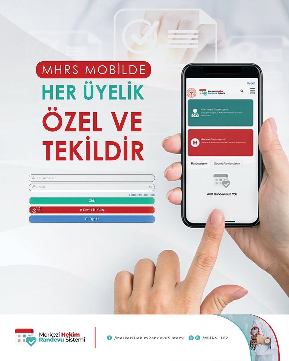 MHRS’de sisteme her giriş tek üye içindir. Bir oturumda farklı vatandaşlar için işlem yapılamaz. Kişisel verilerin güvenliğini koruma amacı taşıyan bu işleyiş; oturumların bireysel, hızlı ve sade biçimde gerçekleşmesini sağlar.