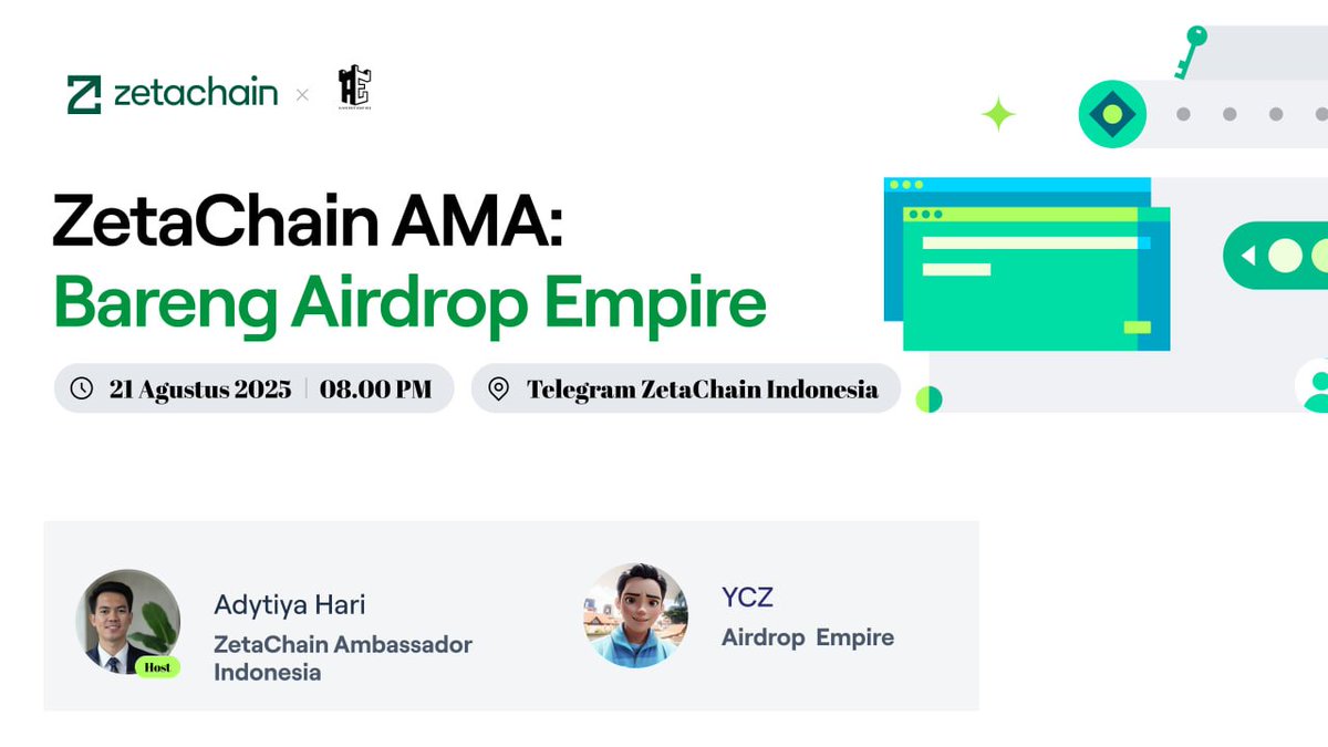It'smeYCZ (Ø,G) (@papageorgious) on Twitter photo Join AMA bareng Airdrop Empire!
📅 21 Agustus 2025
⏰ 20.00 WIB
❤️ Telegram ZetaChain Indonesia (t.me/ZetaChain_Indo…)
🎁 Reward daget Rp 250.000
Kita ngoceh disini nanti bang. Join AMA bareng Airdrop Empire!
📅 21 Agustus 2025
⏰ 20.00 WIB
❤️ Telegram ZetaChain Indonesia (t.me/ZetaChain_Indo…)
🎁 Reward daget Rp 250.000
Kita ngoceh disini nanti bang.