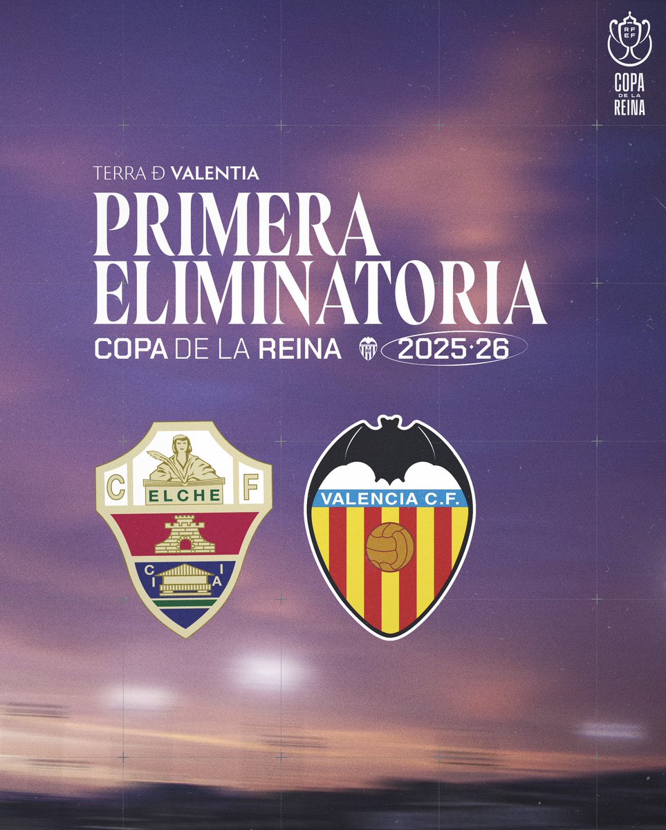 ⚽️ El <a href="/ElcheCFF/">Elche CFF 🌴</a> será nuestro rival en la primera eliminatoria de la #CopaDeLaReina 🏆

👉 A partido único, se disputará en el campo del <a href="/ElcheCFF/">Elche CFF 🌴</a> el 9, 10 u 11 de septiembre 

ℹ️ valenciacf.com/el-elche-cf-ri…

#ADNVCF 🦇