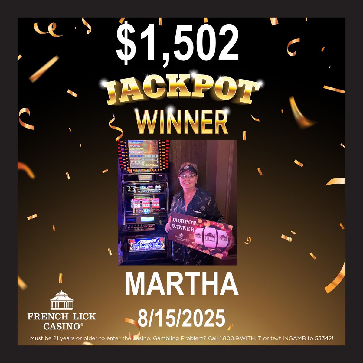 Congratulations to Martha on this $1,502 jackpot won on a $1 Blazing Gems game.