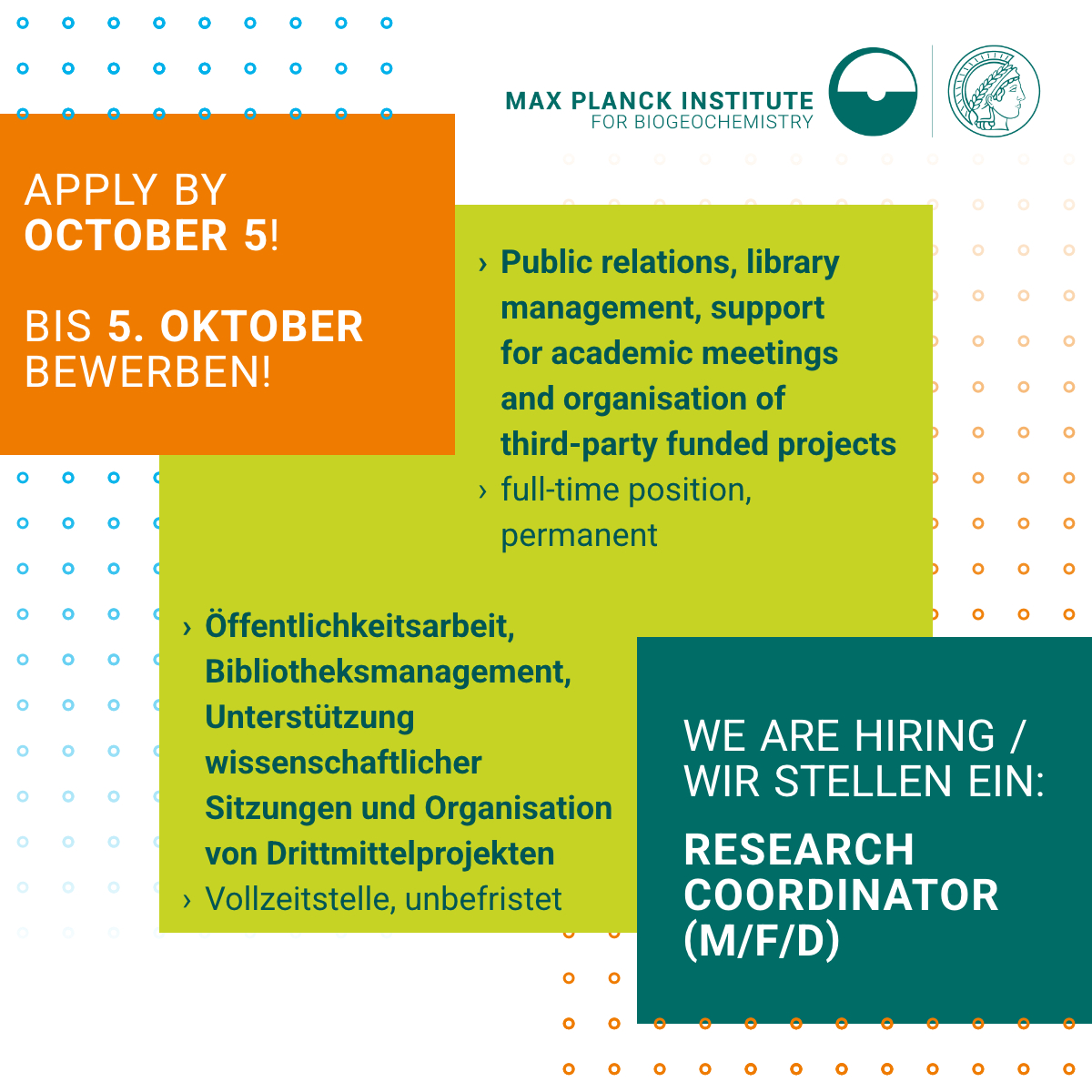 🇬🇧 #joboffer for a #research Coordinator (m/f/d).
📅 Apply by October 5: bgc-jena.mpg.de/en/career/3001…
🇩🇪 #Stellenangebot für eine*n Forschungskoordinator*in (m/w/d).
📅 Bewerbung bis 5. Oktober: bgc-jena.mpg.de/karriere/3001-…