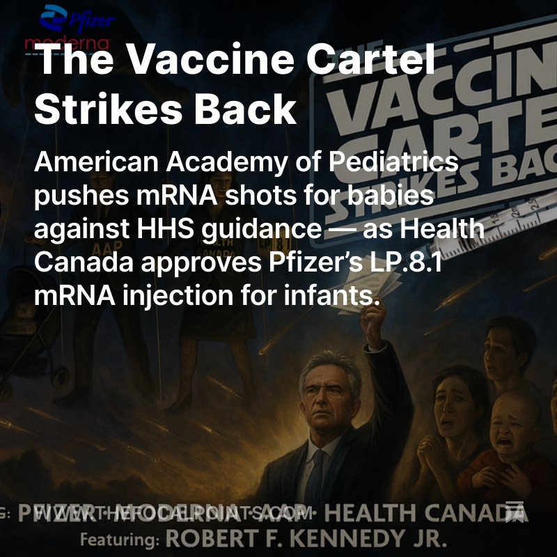 Peter A. McCullough, MD, MPH® (@p_mcculloughmd) on Twitter photo <a href="/SecKennedy/">Secretary Kennedy</a> The Vaccine Cartel Strikes Back
American Academy of Pediatrics pushes mRNA shots for babies against HHS guidance — as Health Canada approves Pfizer’s LP.8.1 mRNA injection for infants. <a href="/McCulloughFund/">McCullough Foundation</a> <a href="/NathanMeadPhD/">M. Nathaniel Mead, MSc, PhD</a> <a href="/CPriceRogers/">Claire Rogers</a> <a href="/KirstinCosgrove/">Kirstin Cosgrove</a> <a href="/BreCraven_PA/">Breanne Craven PA-C</a> <a href="/simon_troupe/">Simon Troupe, MPH</a> <a href="/SecKennedy/">Secretary Kennedy</a> The Vaccine Cartel Strikes Back
American Academy of Pediatrics pushes mRNA shots for babies against HHS guidance — as Health Canada approves Pfizer’s LP.8.1 mRNA injection for infants. <a href="/McCulloughFund/">McCullough Foundation</a> <a href="/NathanMeadPhD/">M. Nathaniel Mead, MSc, PhD</a> <a href="/CPriceRogers/">Claire Rogers</a> <a href="/KirstinCosgrove/">Kirstin Cosgrove</a> <a href="/BreCraven_PA/">Breanne Craven PA-C</a> <a href="/simon_troupe/">Simon Troupe, MPH</a>