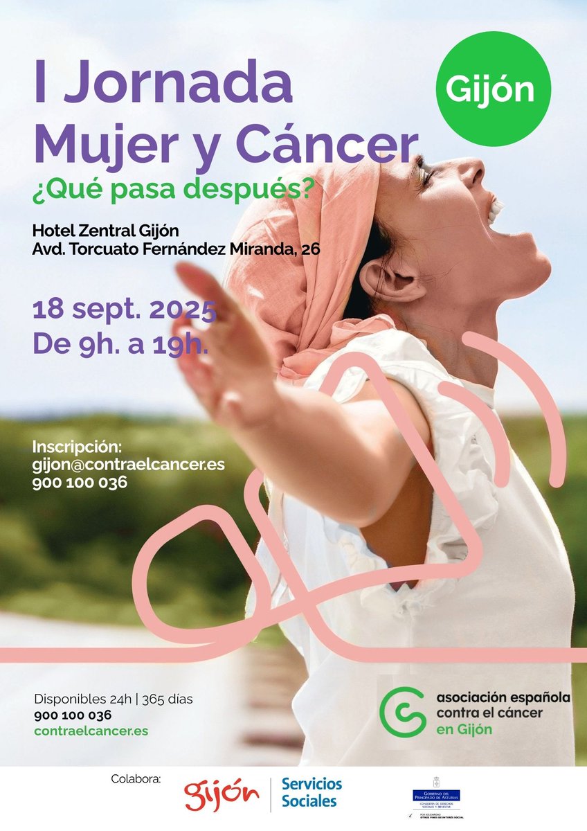 Asociación Contra el Cáncer Asturias (@contracancerast) on Twitter photo I Jornada Mujer y Cáncer. ¿Qué pasa después?💚
Se abordarán las secuelas psicosociales, ginecológicas, sexuales y aspectos físicos que les ha producido el proceso oncológico.  18 de septiembre de 2025 en #Gijón 👉🏻 De 9h a 19h.  
r I Jornada Mujer y Cáncer. ¿Qué pasa después?💚
Se abordarán las secuelas psicosociales, ginecológicas, sexuales y aspectos físicos que les ha producido el proceso oncológico.  18 de septiembre de 2025 en #Gijón 👉🏻 De 9h a 19h.  
r