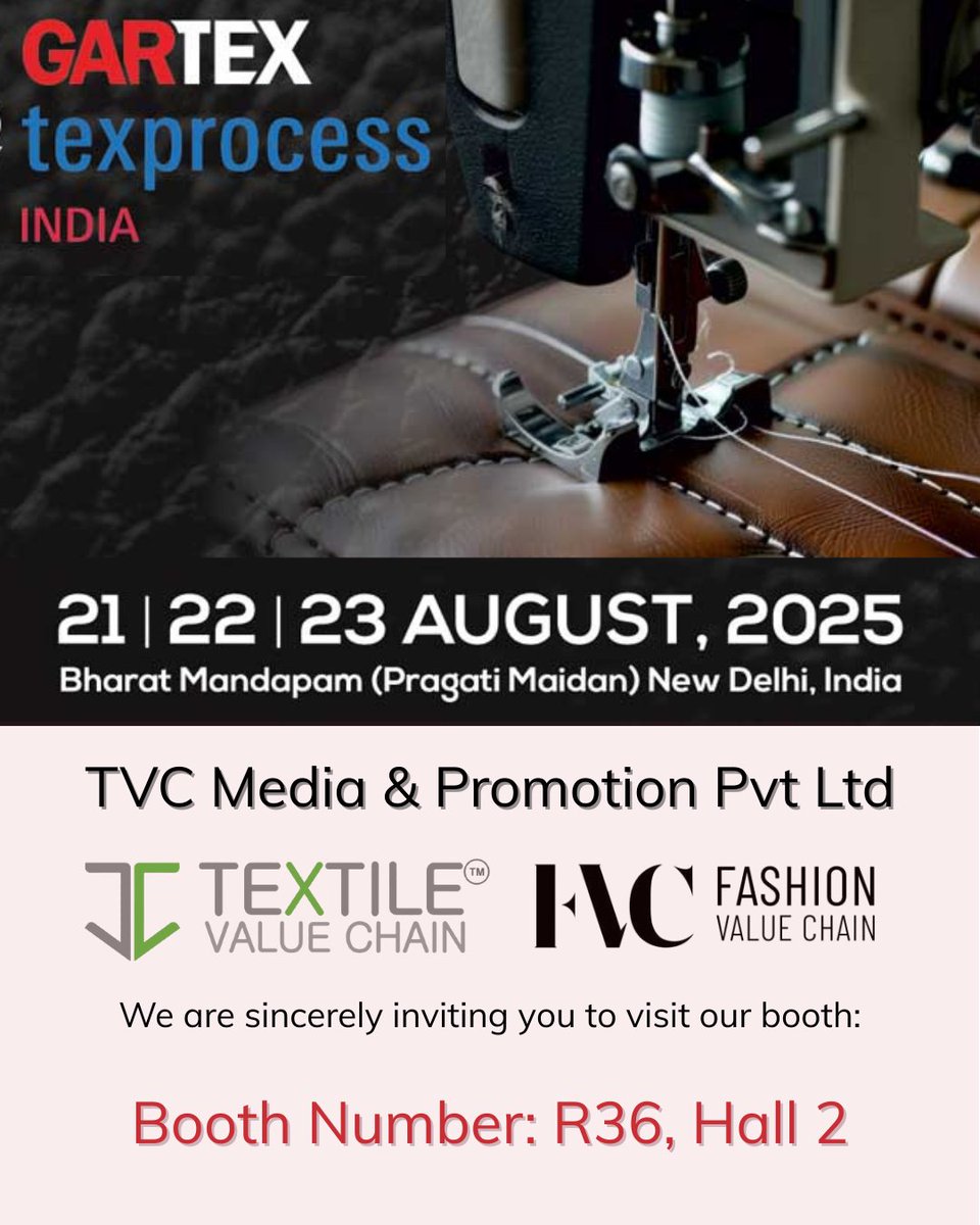 Ready for innovation in textiles? Catch us at Gartex Texprocess India 2025 – Booth R36, Hall 2!

#Gartex2025 #TexprocessIndia #TextileInnovation #TVCMedia #TextileValueChain #FashionValueChain #TextileTech #TradeShowIndia #DelhiEvents