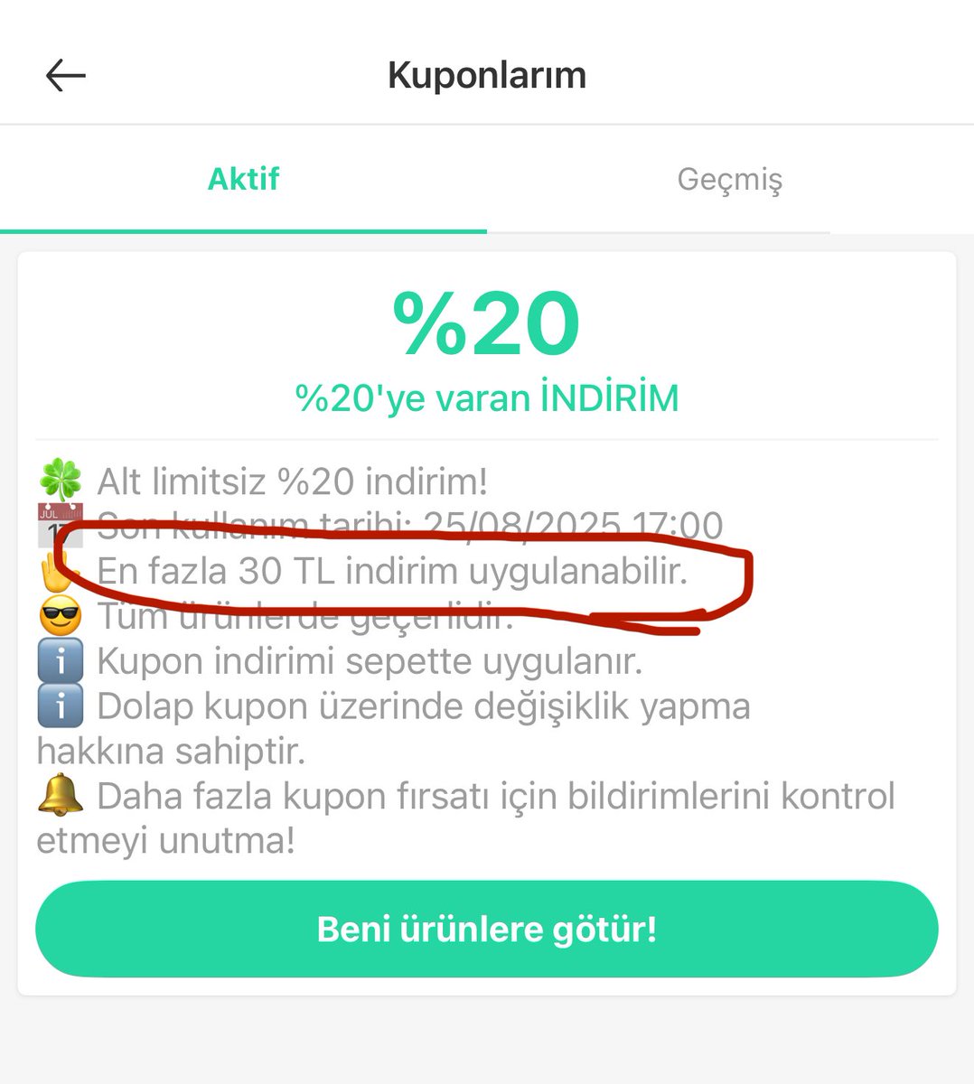 Peki dolap uygulamasının %15 komisyon alıp kalan kârla da jeton aldırtmaya çalışmaları ve sonrasında tanımladıkları %20 kupona vooav demem ardından açıklama kısmında da 30₺ indirim yapıyoruz yazmaları İŞTE BÖYLE YÜZSÜZ OLACAKSINIZ