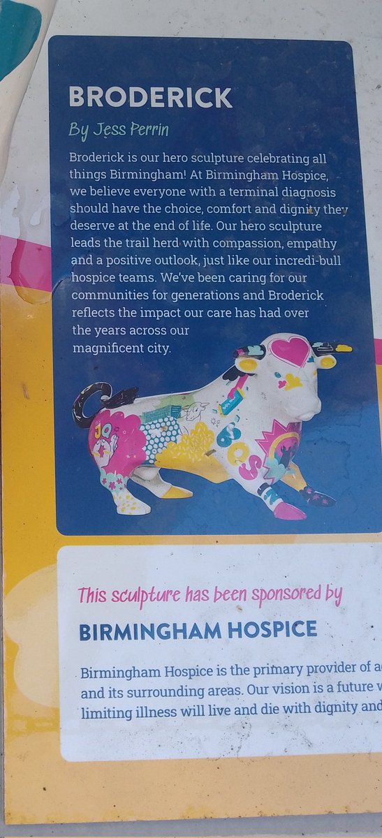 Loving the #bullsinthecity to raise money for <a href="/brumshospice/">Birmingham Hospice</a>.  Found my thirty fifth of thirty nine bulls outside  <a href="/stg_edgbaston/">St George's Edgbaston</a> , Broderick is sponsored by <a href="/brumshospice/">Birmingham Hospice</a> #tarlietravels <a href="/wildinart/">Wild in Art</a> <a href="/visit_bham/">Visit Birmingham & West Midlands</a>