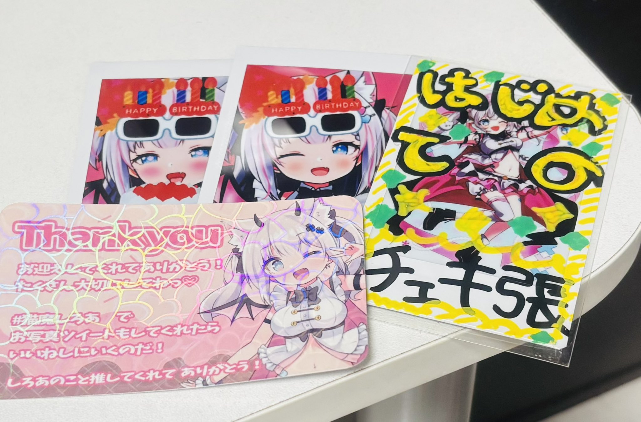 ゆうにゃん白猫チェキセット 匿名配送】ユーハン☆夏の思い出チェキ風カード2枚☆ノーマル