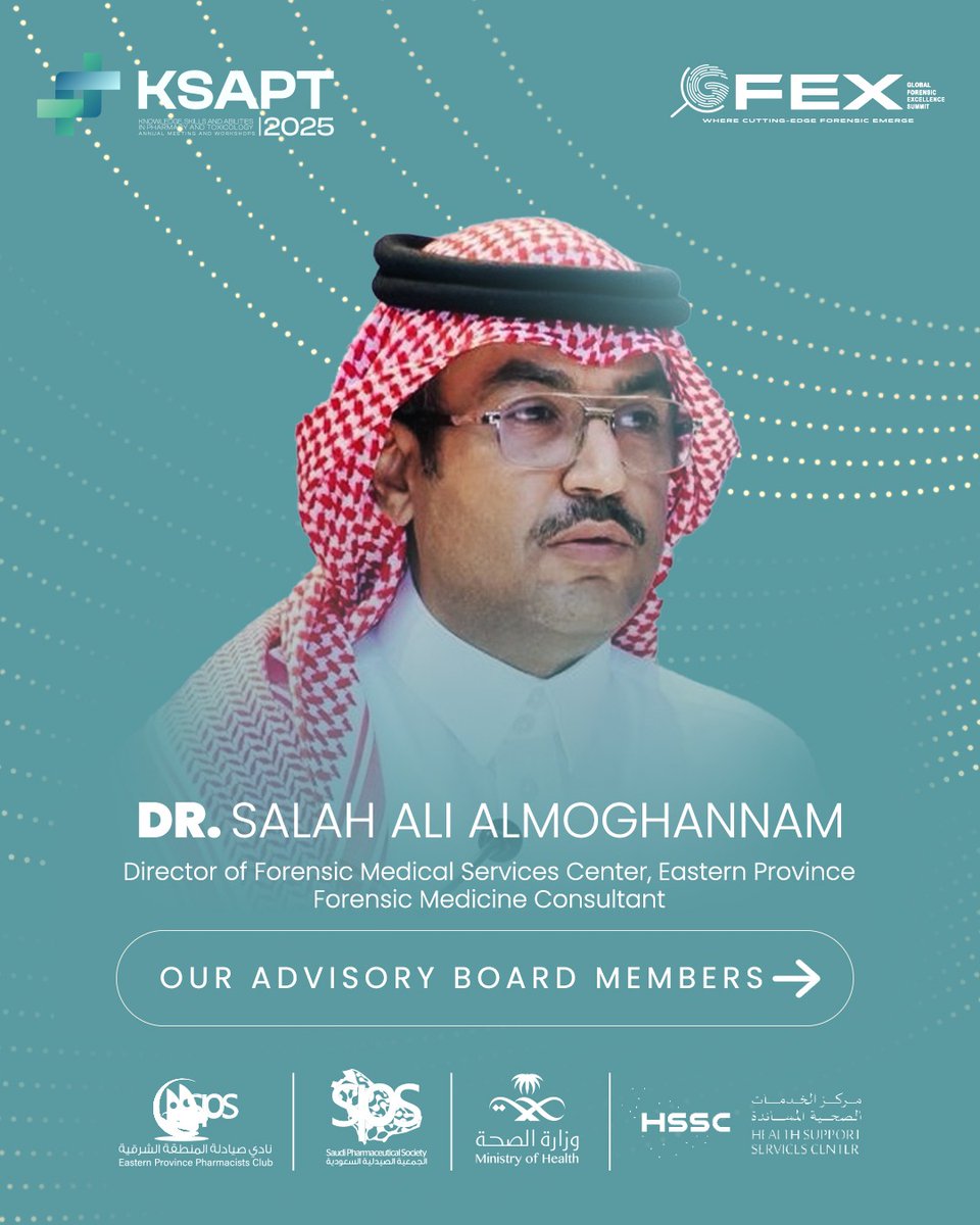 Meet Dr. Salah Almoghannam, #KSAPT2025 Advisory Board Member, shapes the future of forensic toxicology. 

Join us in Riyadh to explore his vision for excellence! #KSAPTteam #KSAPT2025 #ScienceLeaders